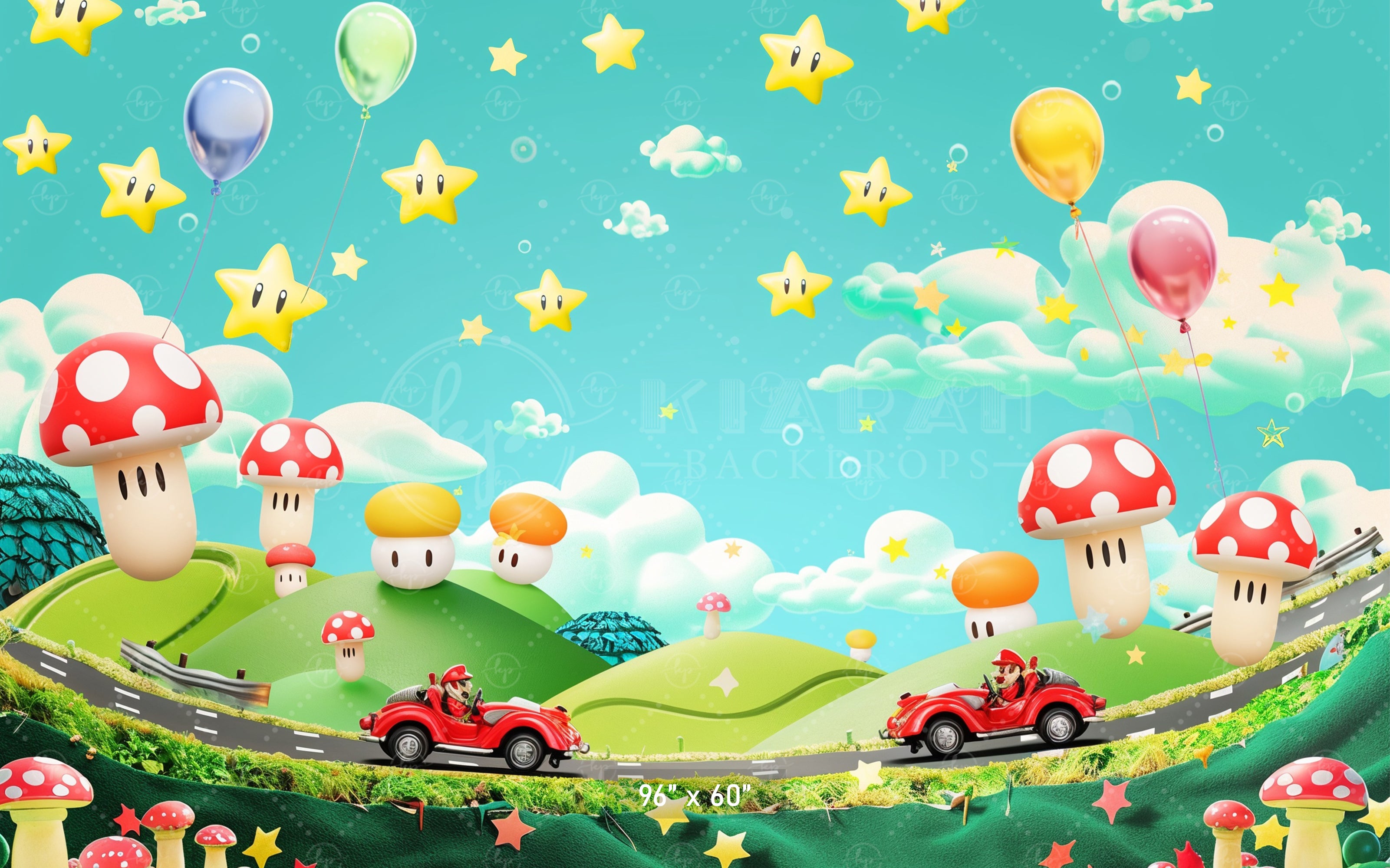 Fun Cartoon World of Stars and Mushrooms Backdrop