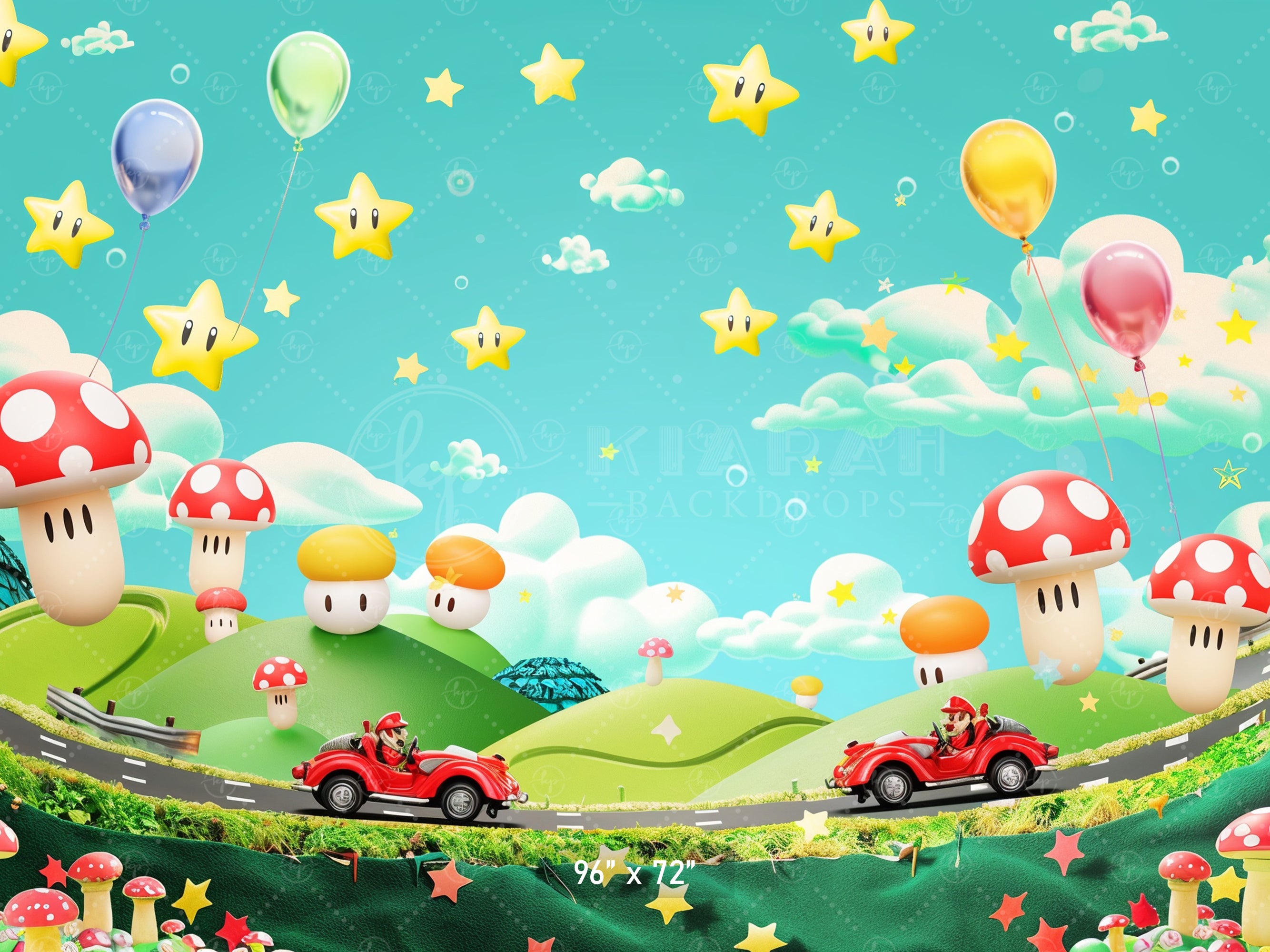 Fun Cartoon World of Stars and Mushrooms Backdrop