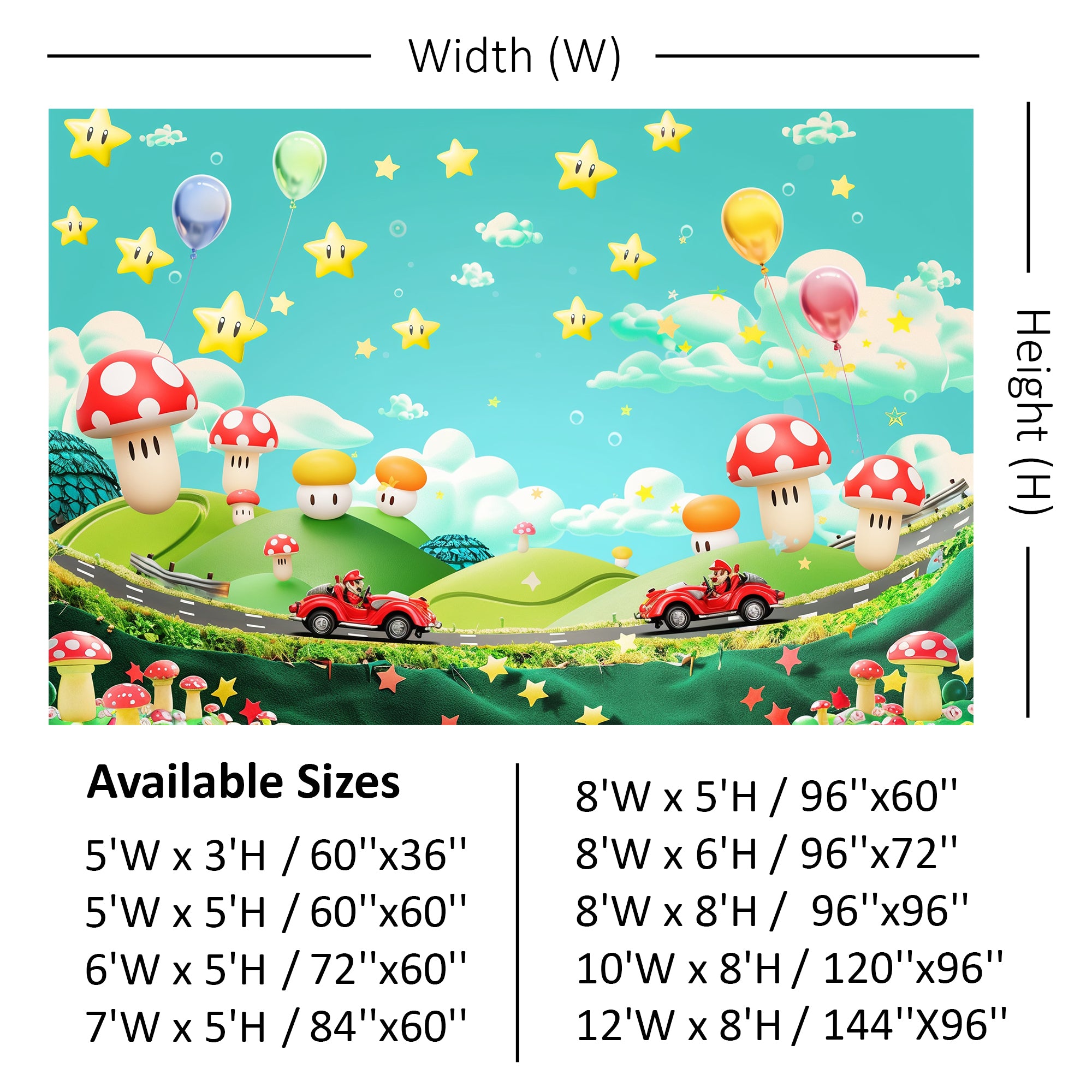 Fun Cartoon World of Stars and Mushrooms Backdrop