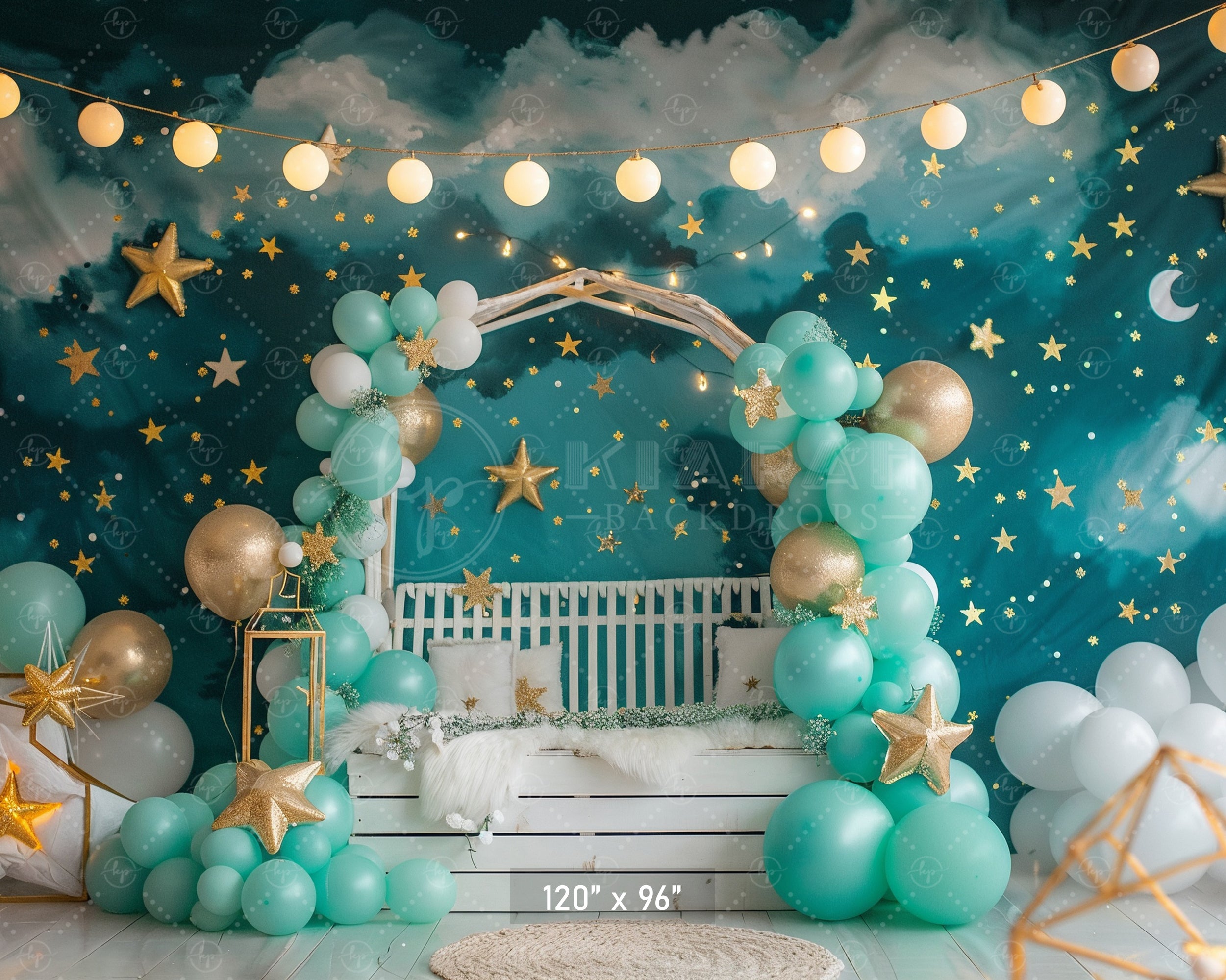 Dreamy Night Sky Stars and Balloons Backdrop