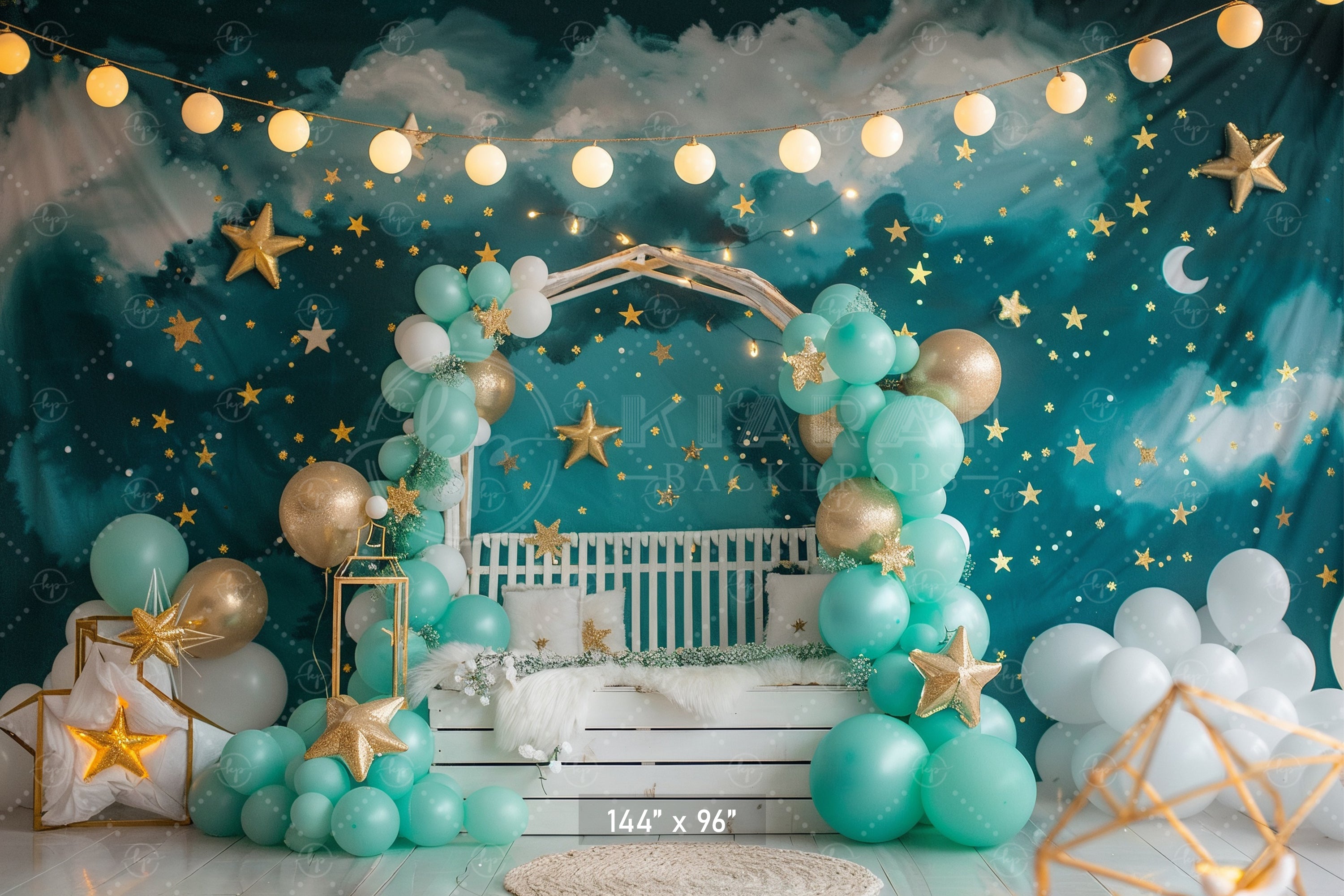 Dreamy Night Sky Stars and Balloons Backdrop