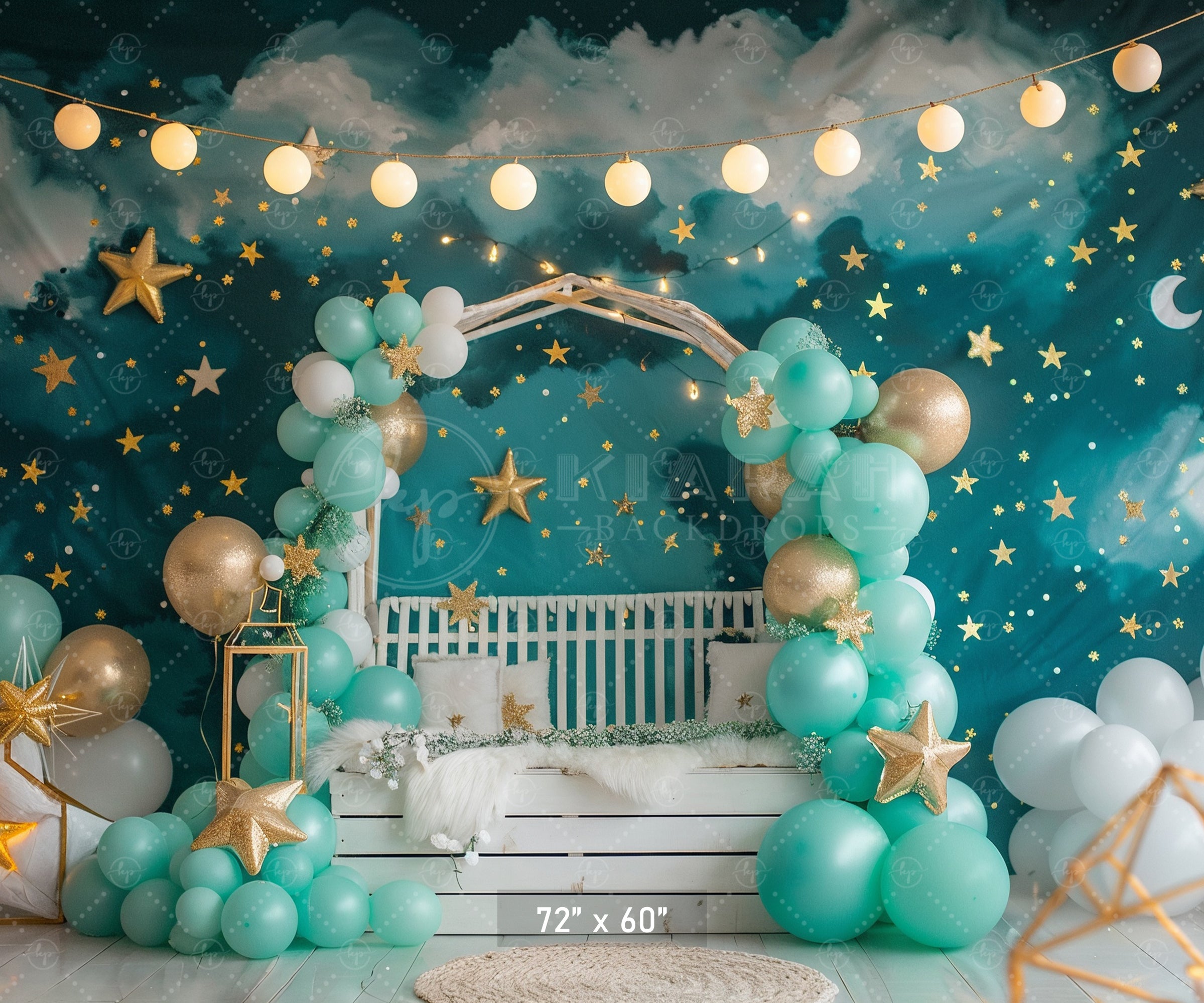 Dreamy Night Sky Stars and Balloons Backdrop