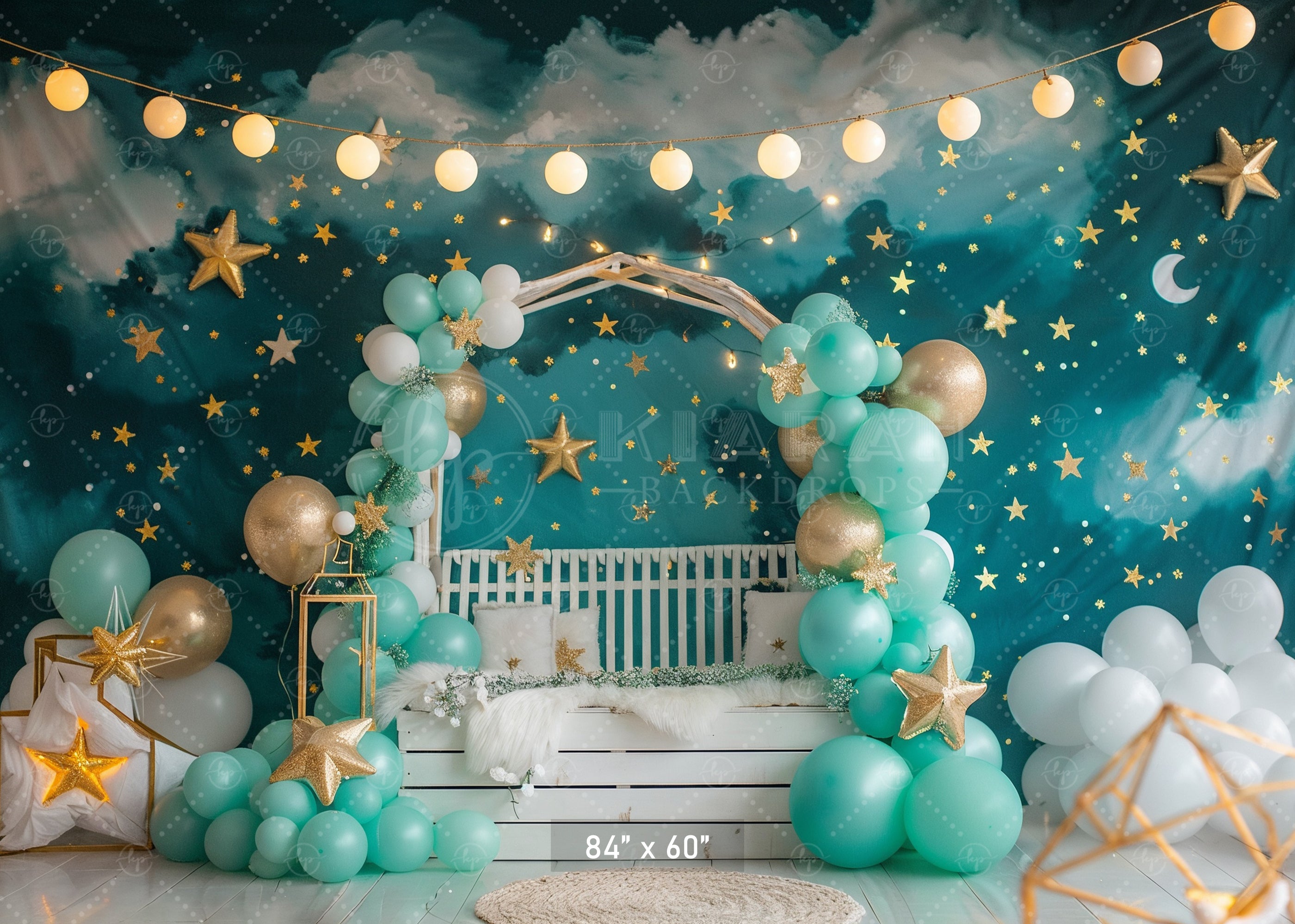 Dreamy Night Sky Stars and Balloons Backdrop