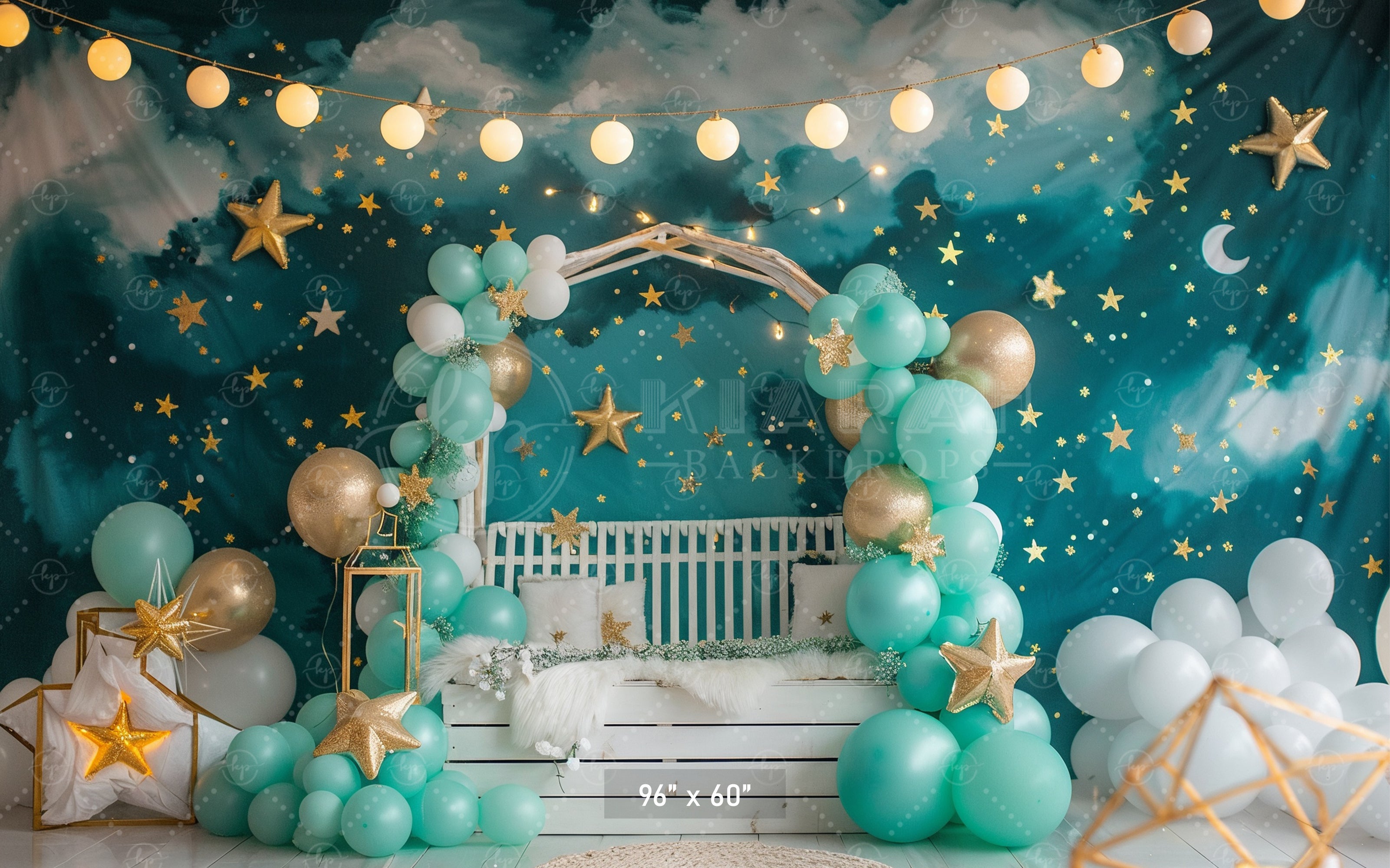 Dreamy Night Sky Stars and Balloons Backdrop