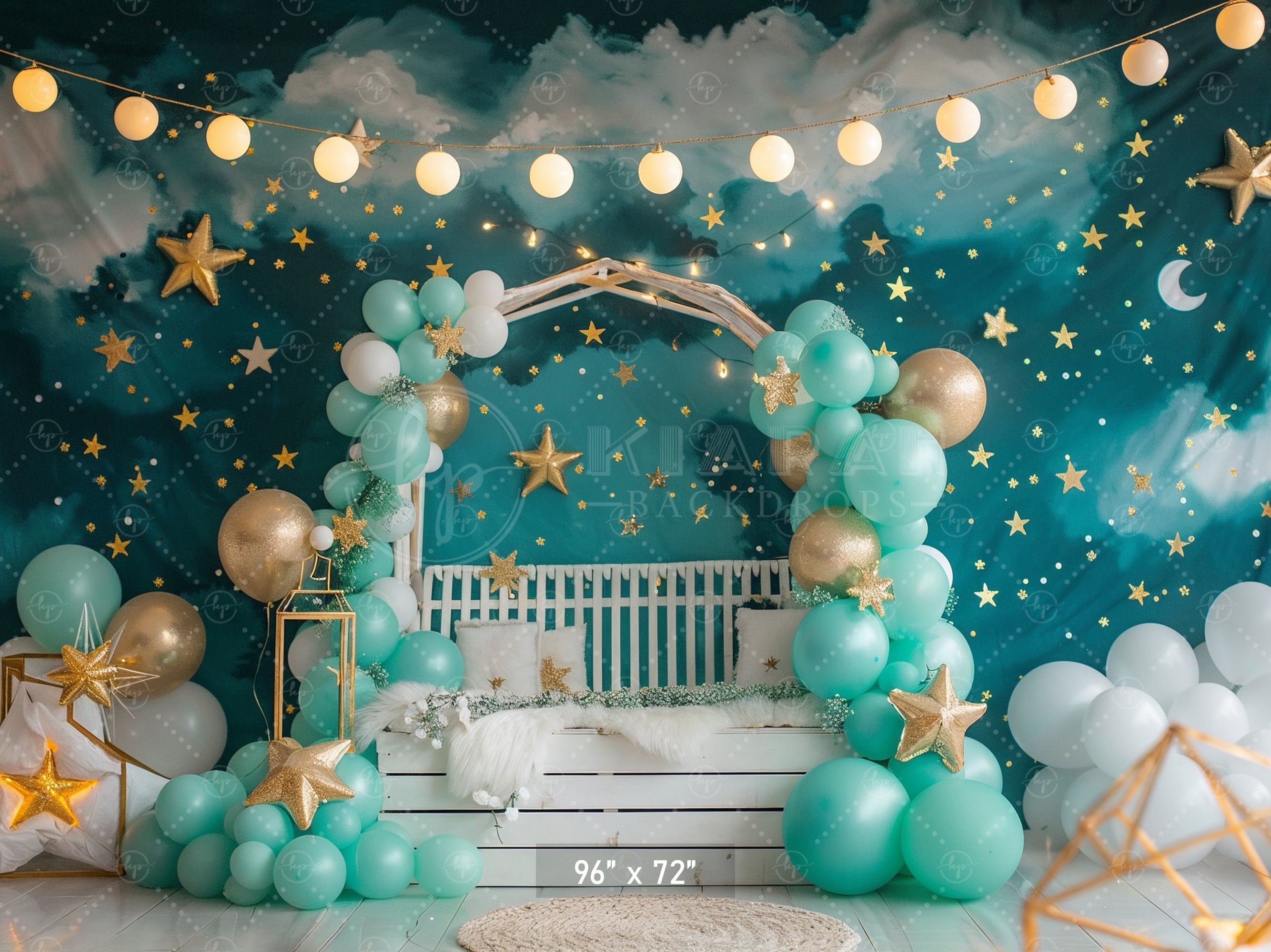 Dreamy Night Sky Stars and Balloons Backdrop