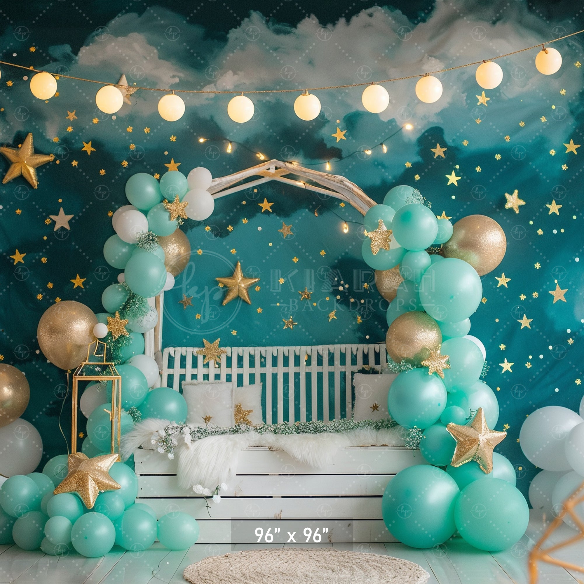 Dreamy Night Sky Stars and Balloons Backdrop