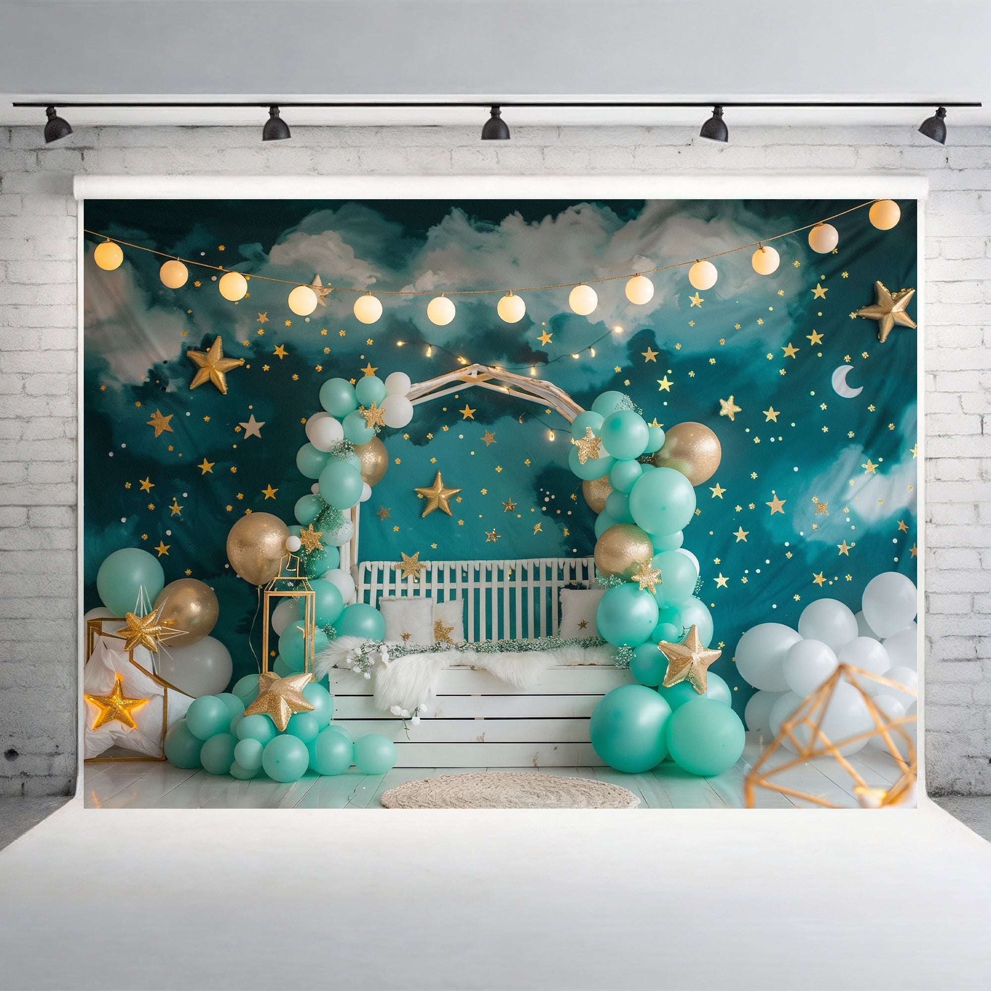 Dreamy Night Sky Stars and Balloons Backdrop