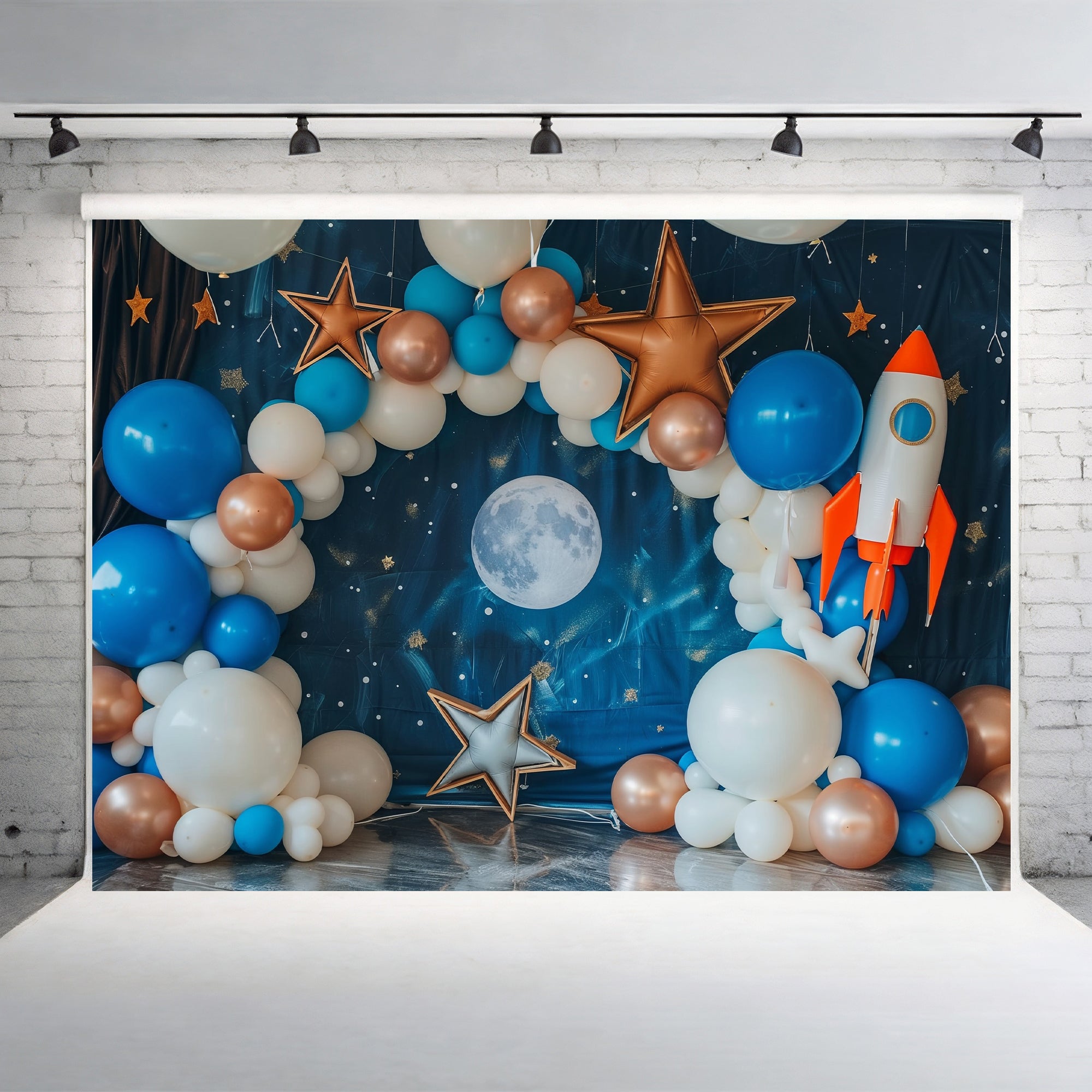 Cosmic Balloon Arch & Rocket Space Theme Backdrop