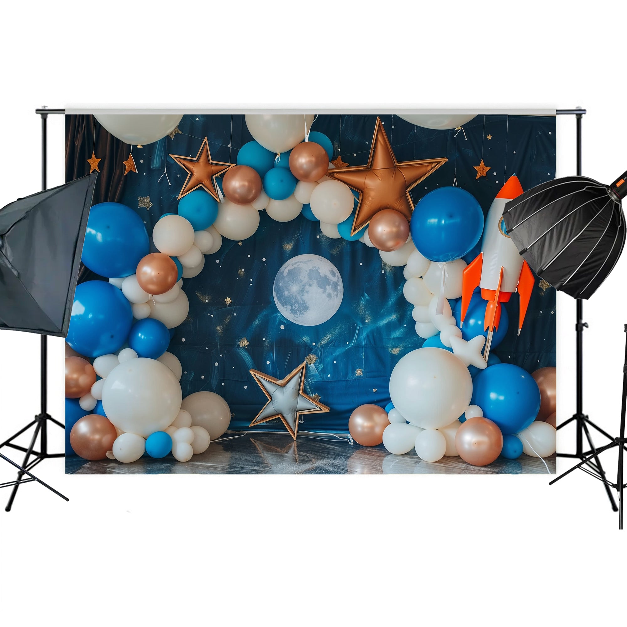 Cosmic Balloon Arch & Rocket Space Theme Backdrop
