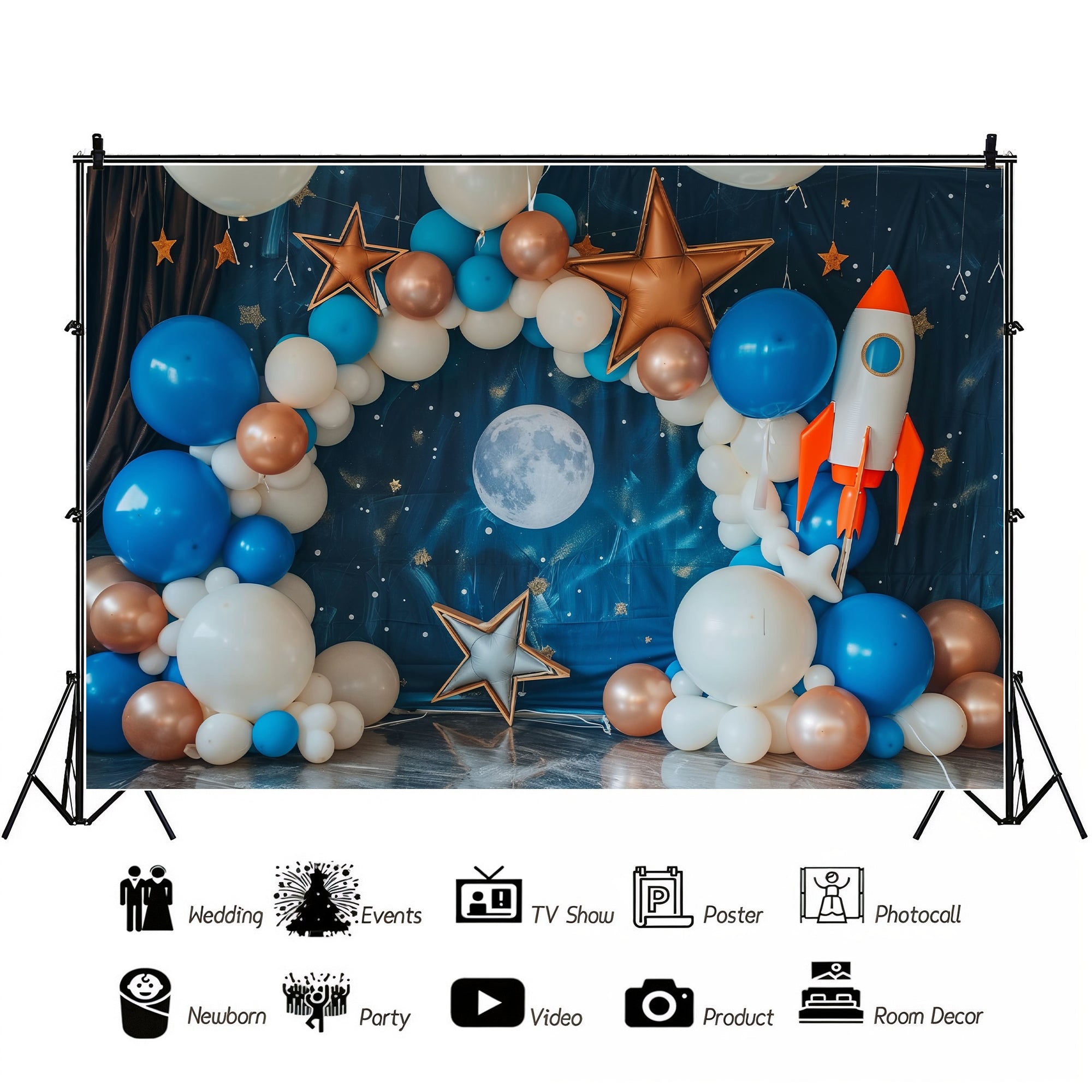 Cosmic Balloon Arch & Rocket Space Theme Backdrop