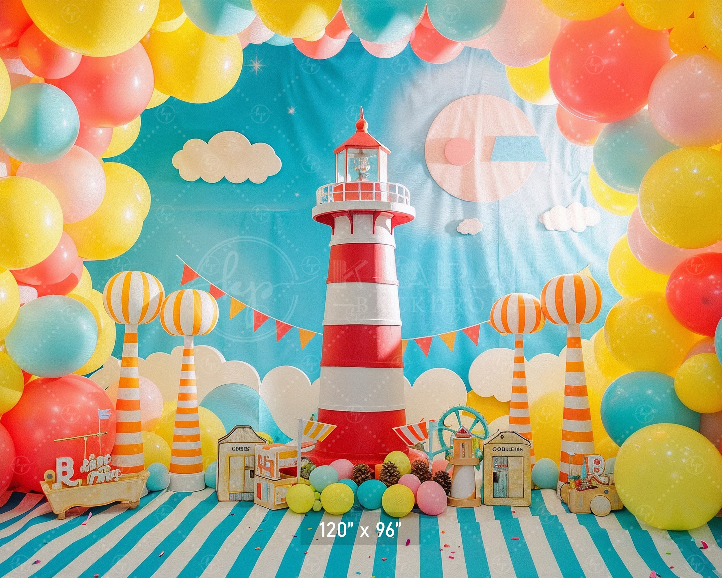 Vibrant Nautical Lighthouse Party Backdrop