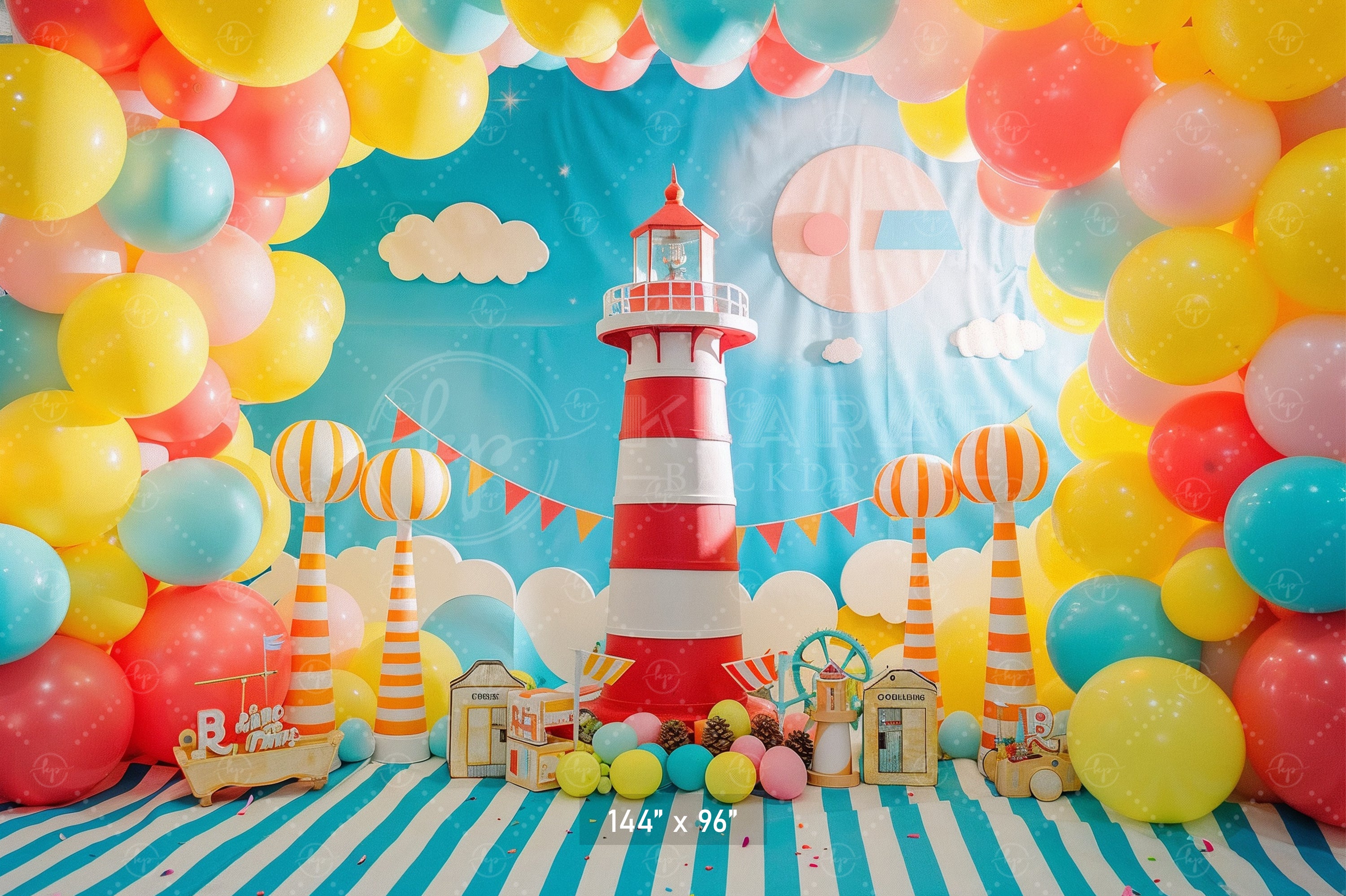 Vibrant Nautical Lighthouse Party Backdrop