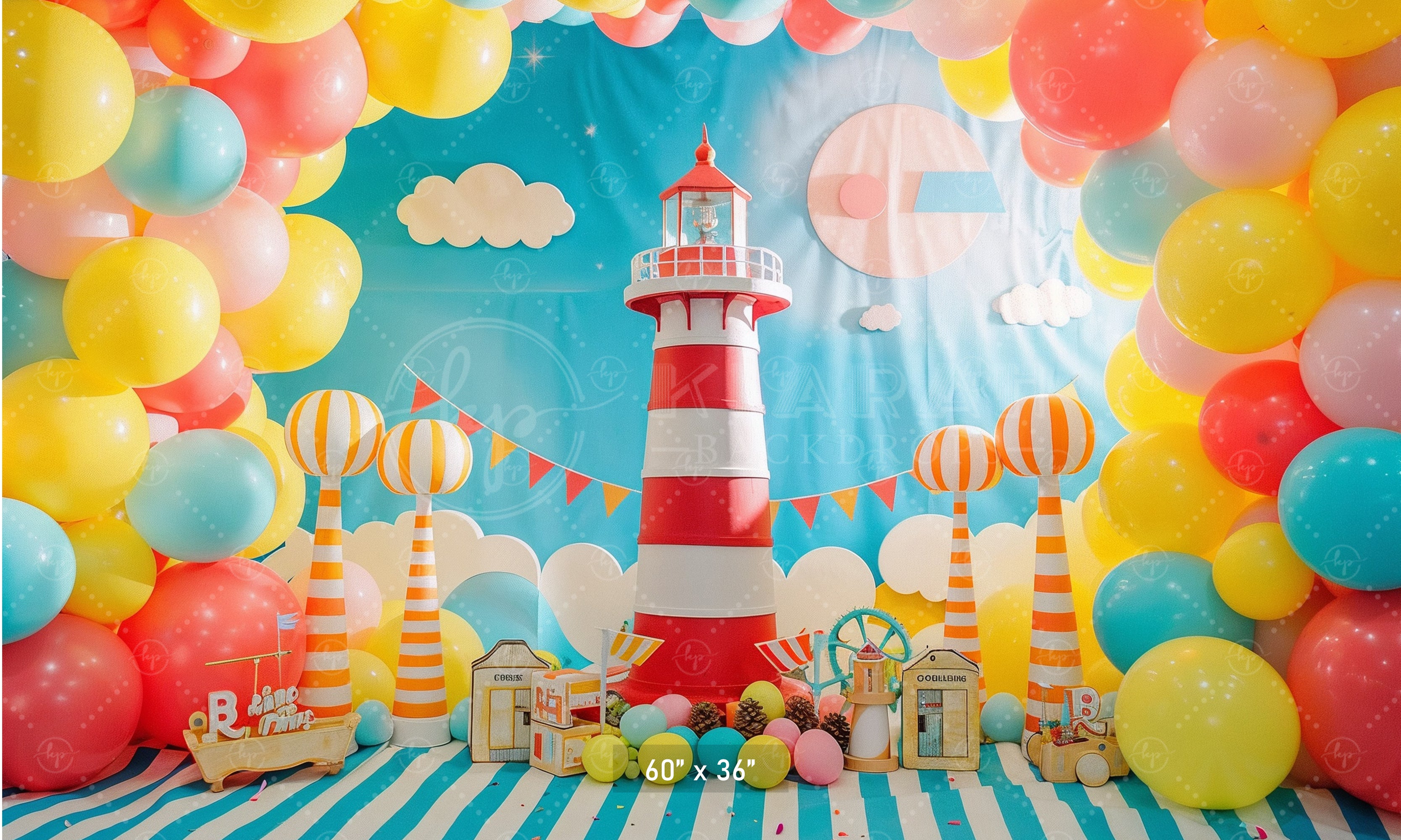 Vibrant Nautical Lighthouse Party Backdrop
