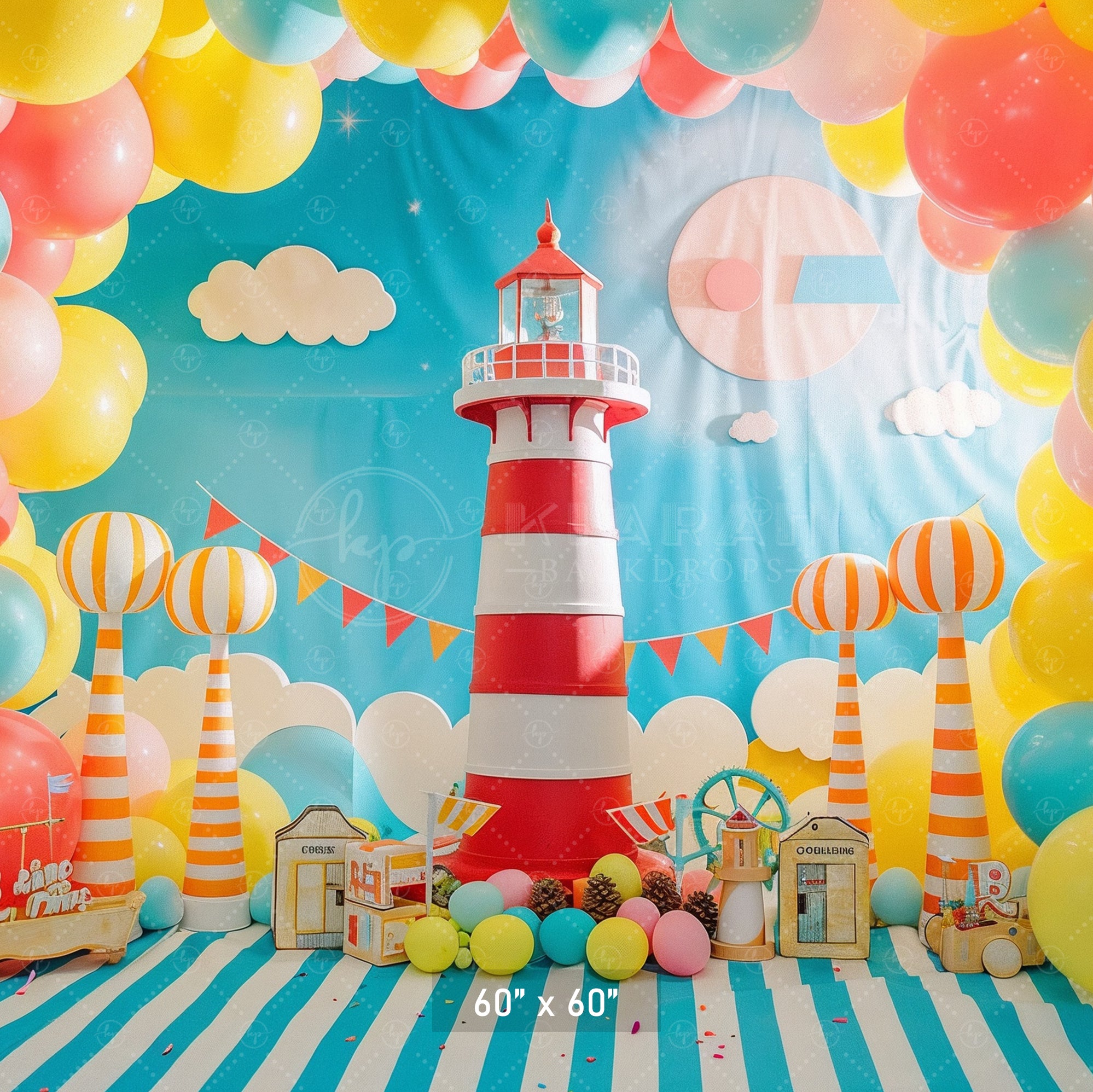 Vibrant Nautical Lighthouse Party Backdrop