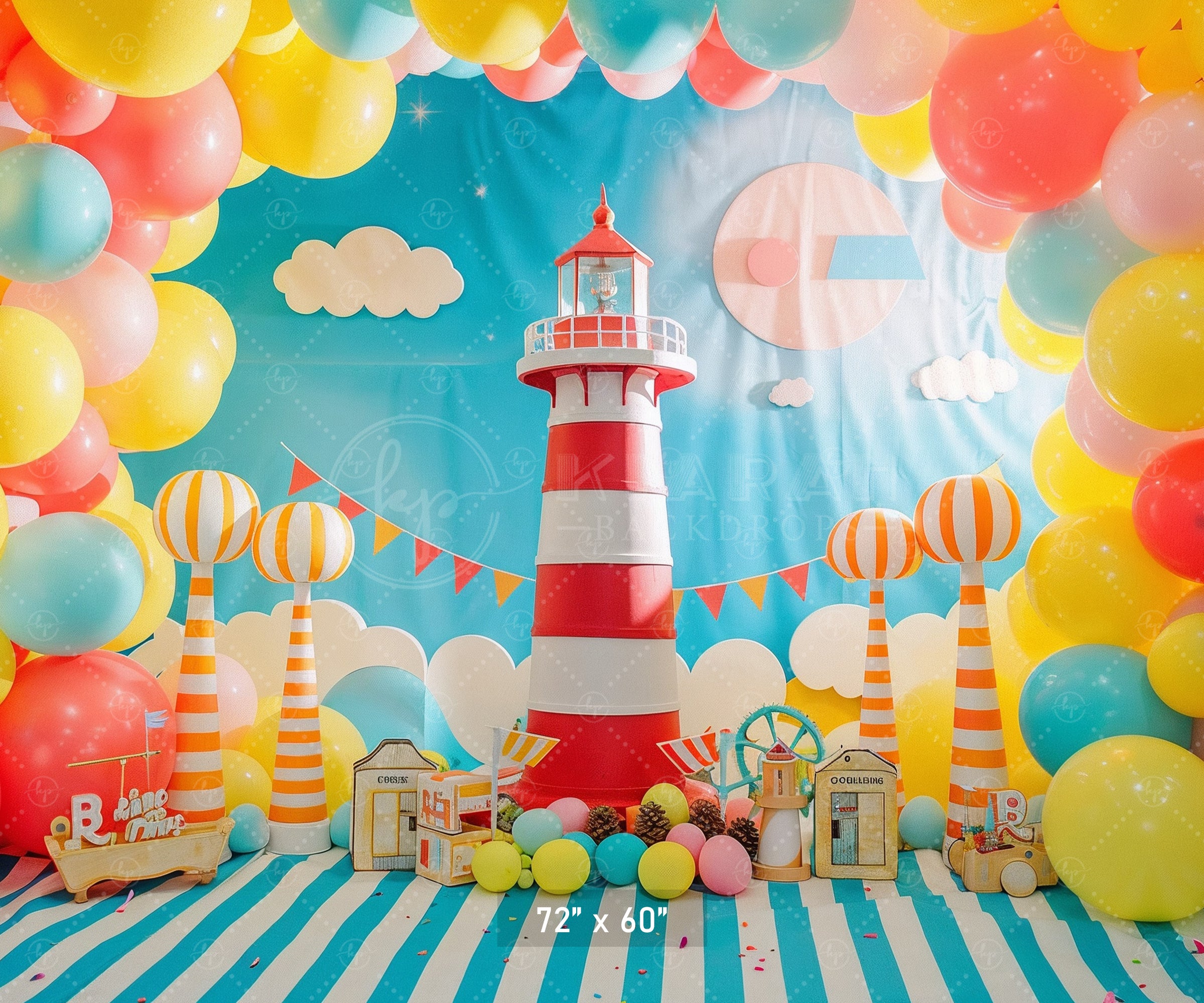 Vibrant Nautical Lighthouse Party Backdrop