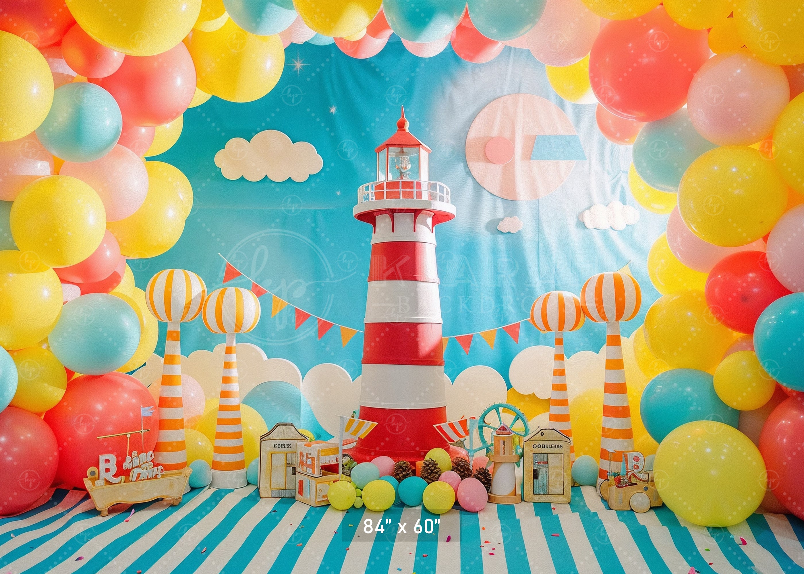 Vibrant Nautical Lighthouse Party Backdrop