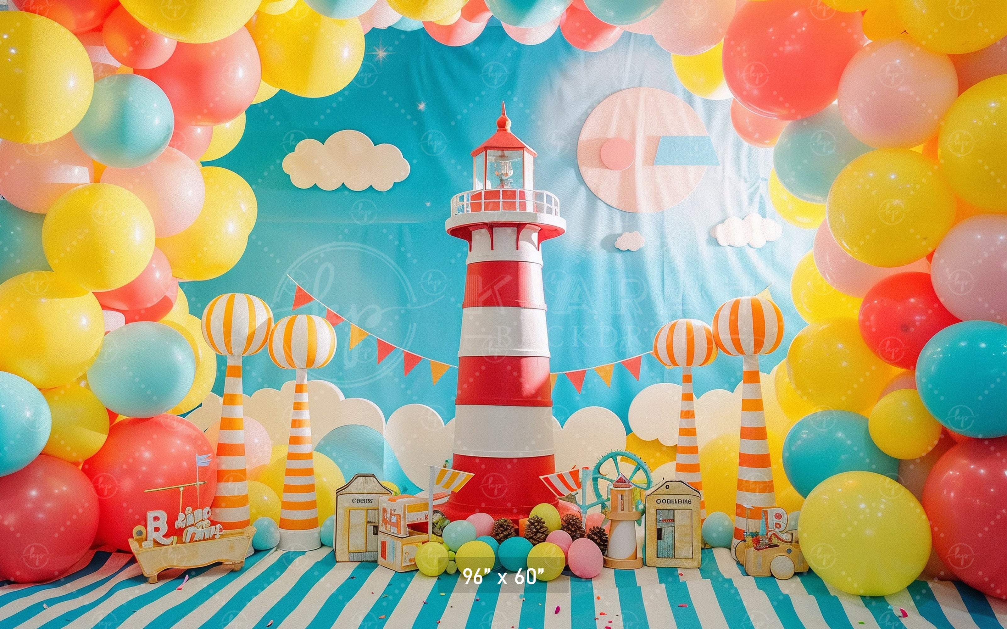 Vibrant Nautical Lighthouse Party Backdrop