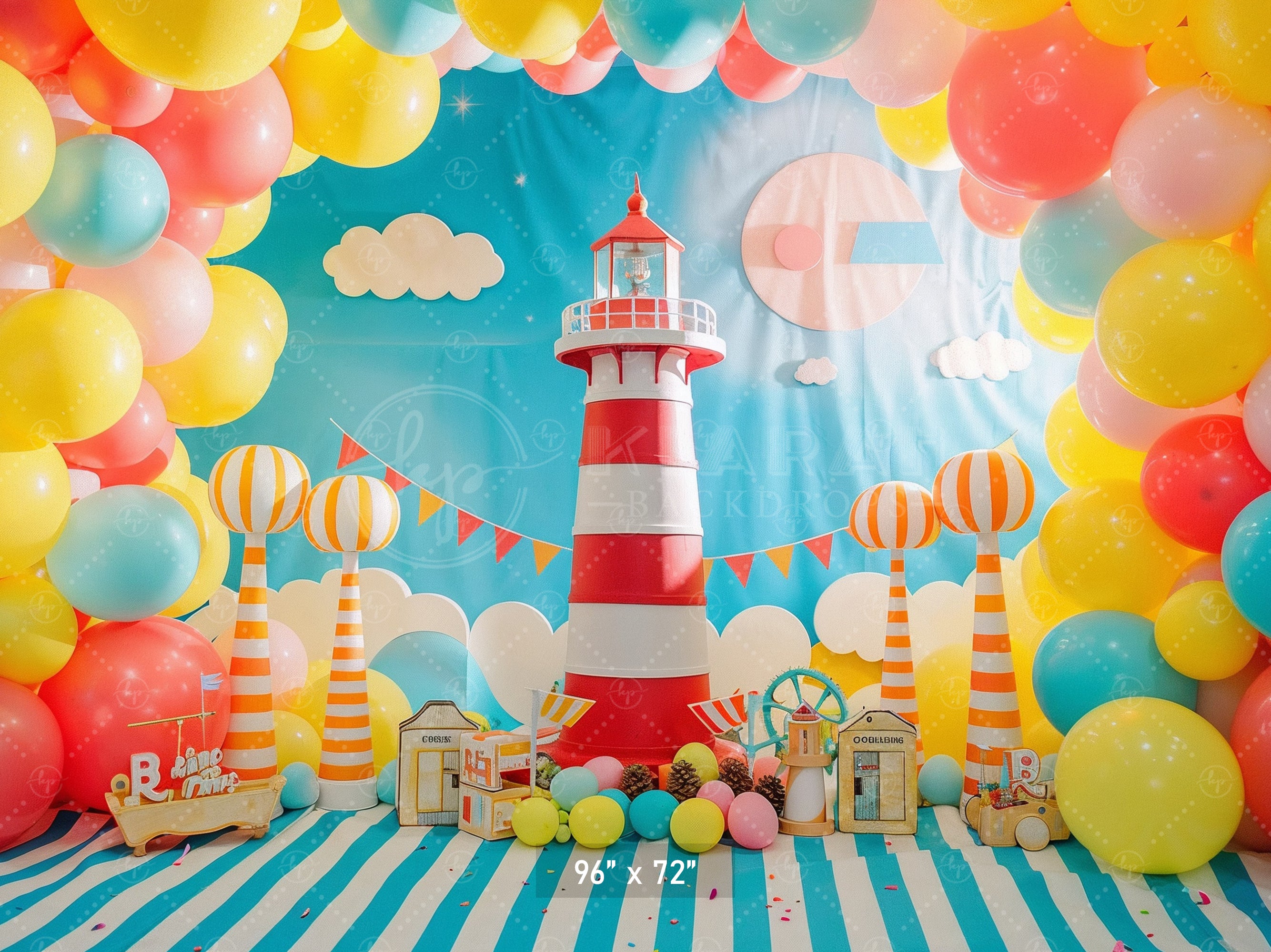 Vibrant Nautical Lighthouse Party Backdrop