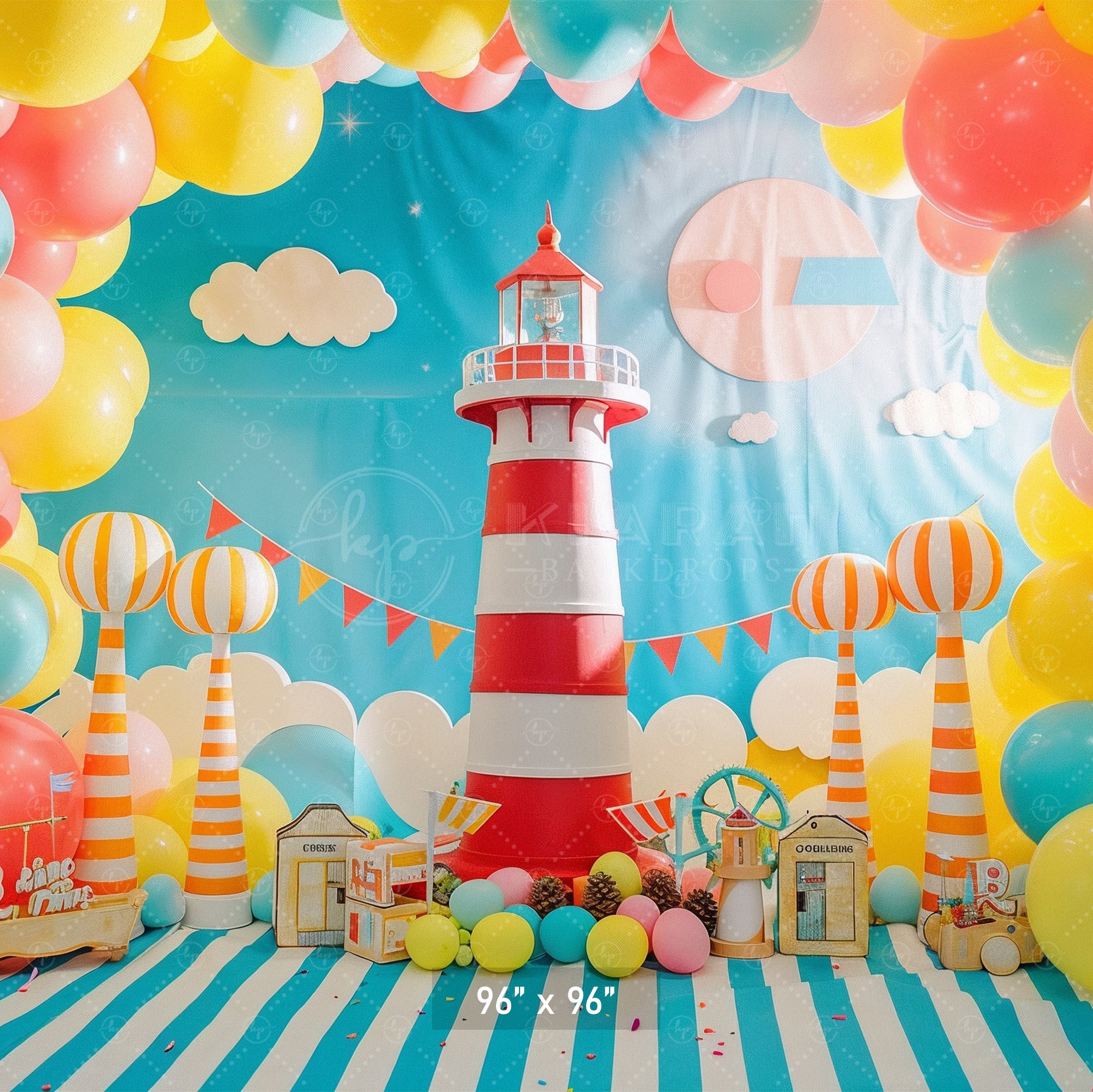 Vibrant Nautical Lighthouse Party Backdrop