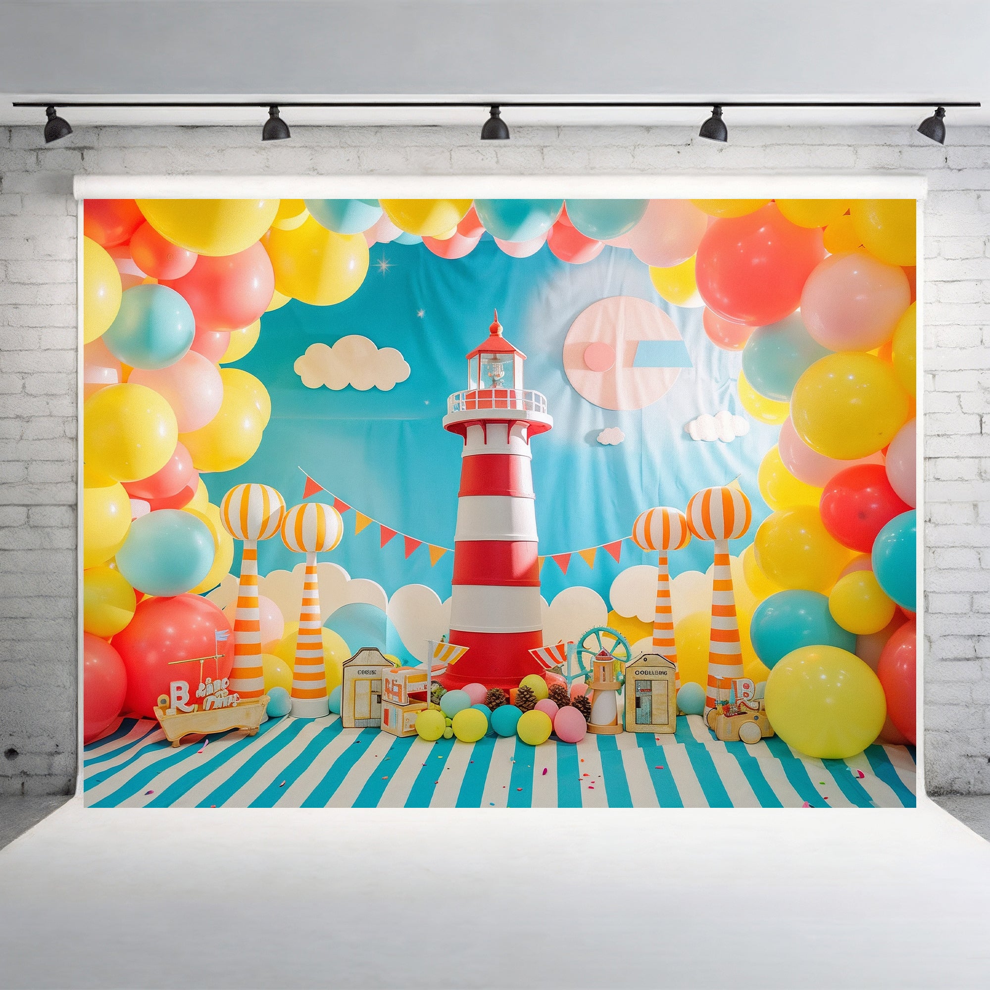 Vibrant Nautical Lighthouse Party Backdrop