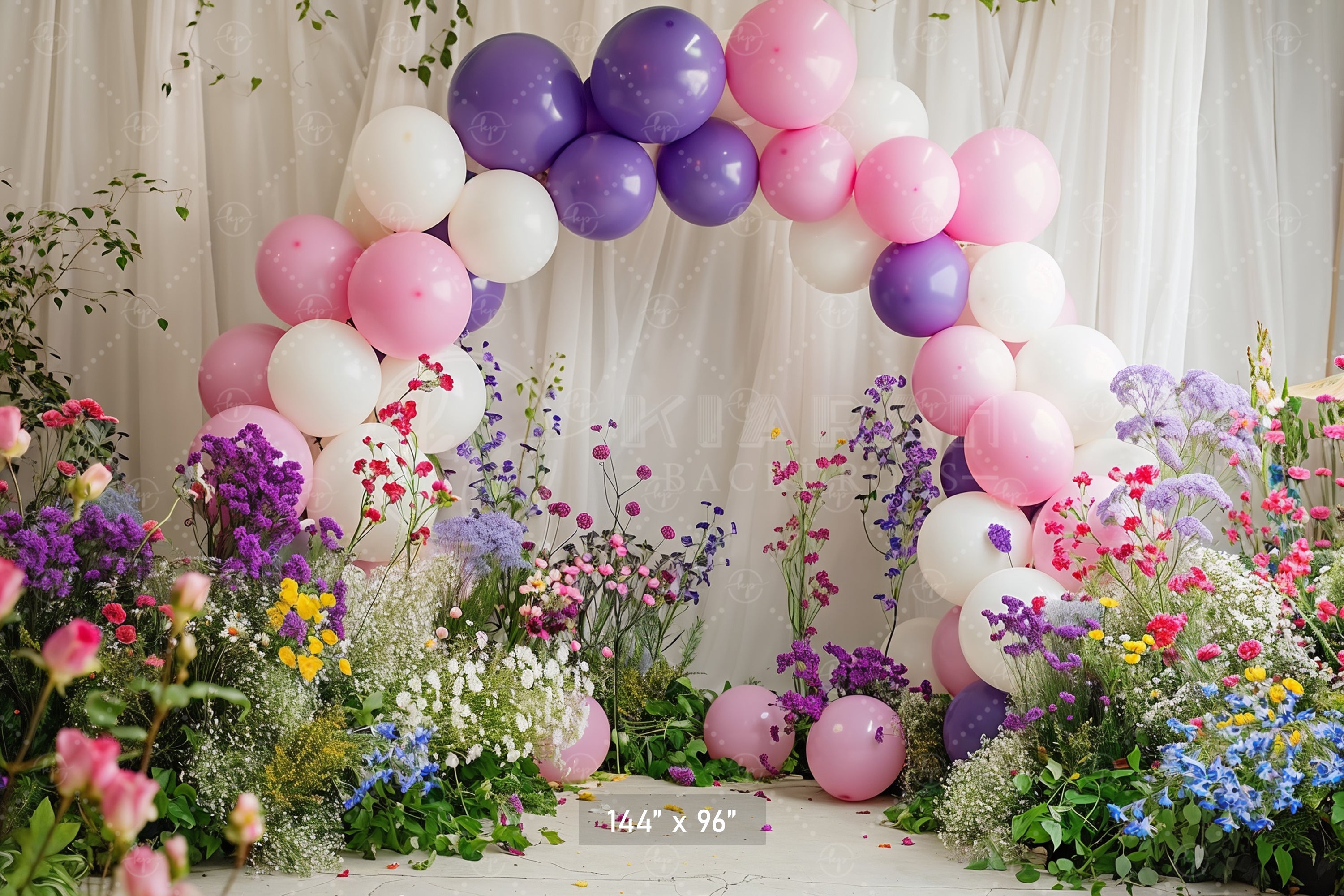 Pastel Balloon and Bloom Arch Backdrop