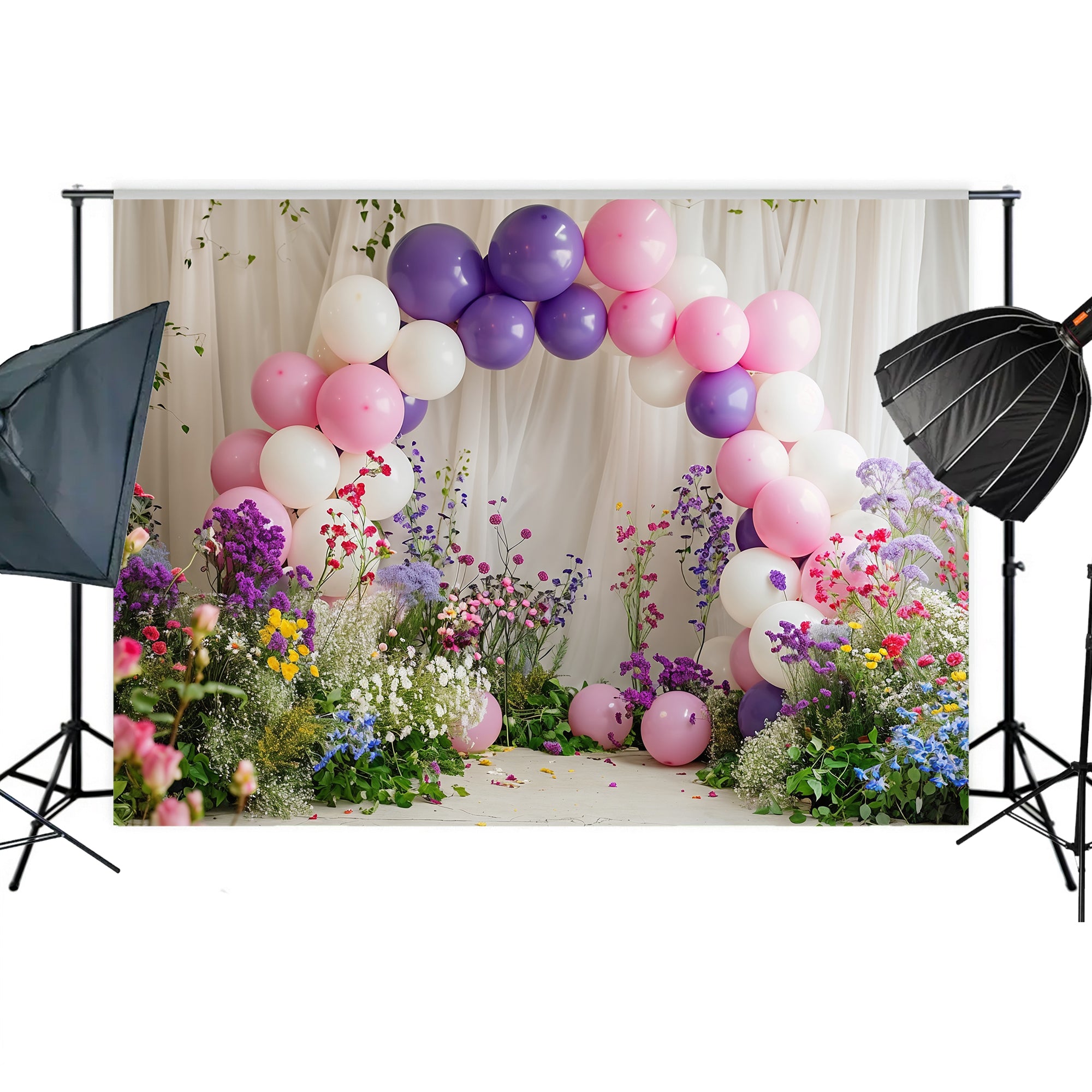 Pastel Balloon and Bloom Arch Backdrop