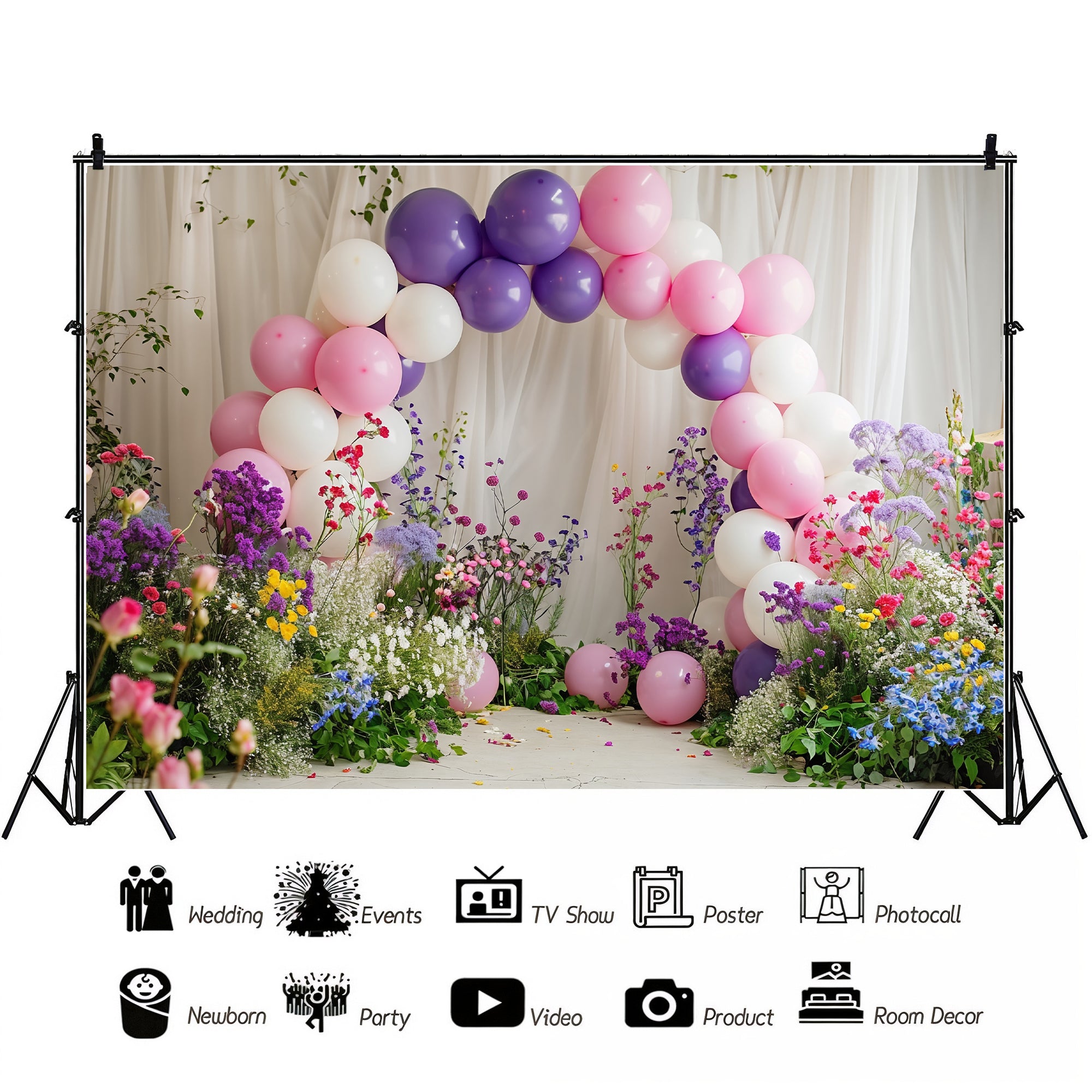 Pastel Balloon and Bloom Arch Backdrop