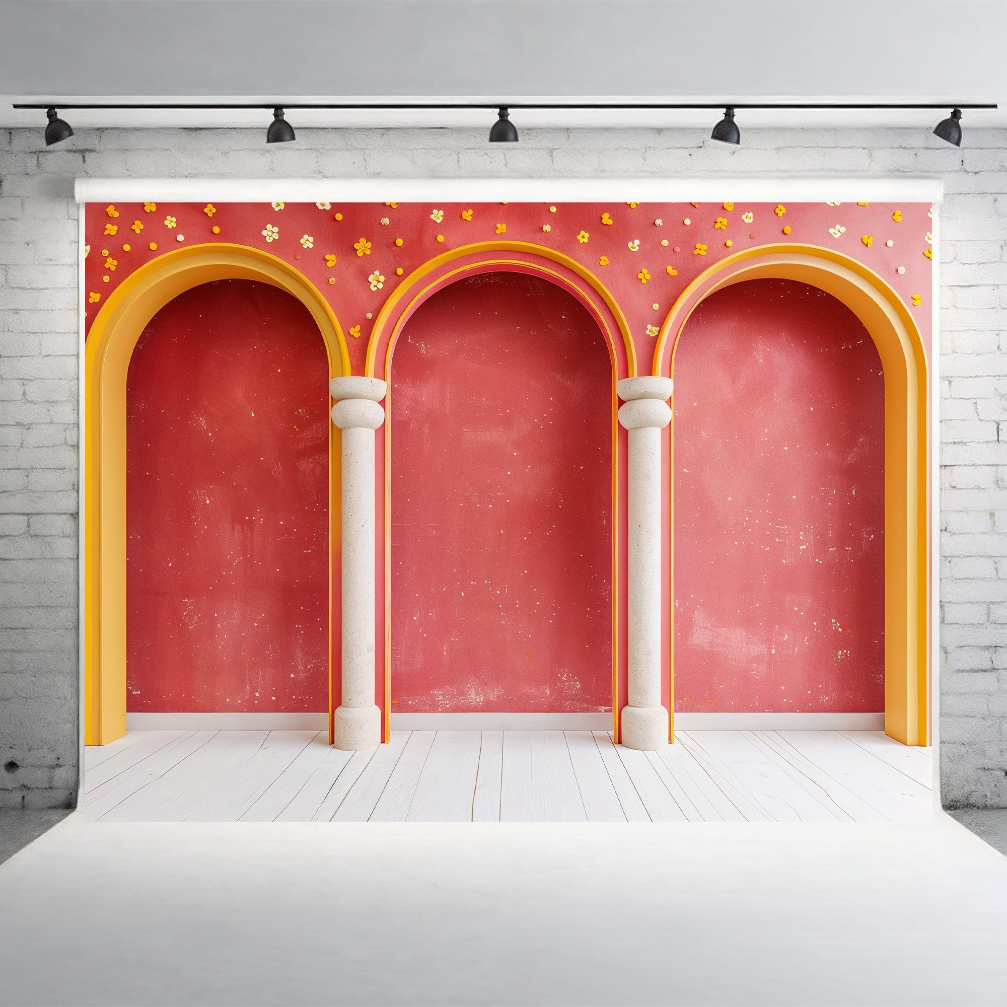 Vibrant Arched Column Design Backdrop