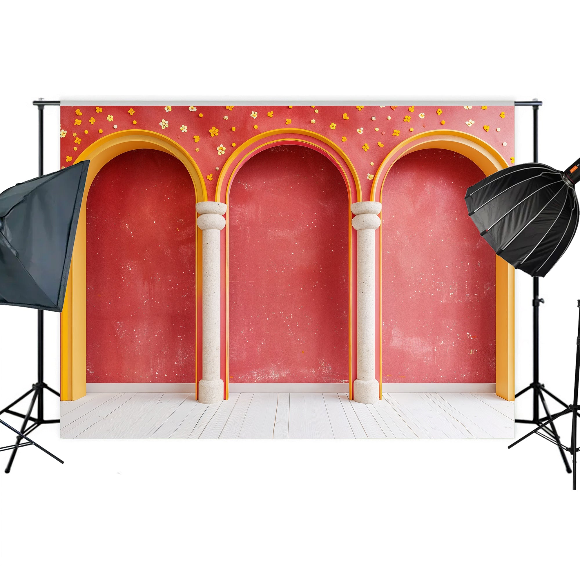 Vibrant Arched Column Design Backdrop