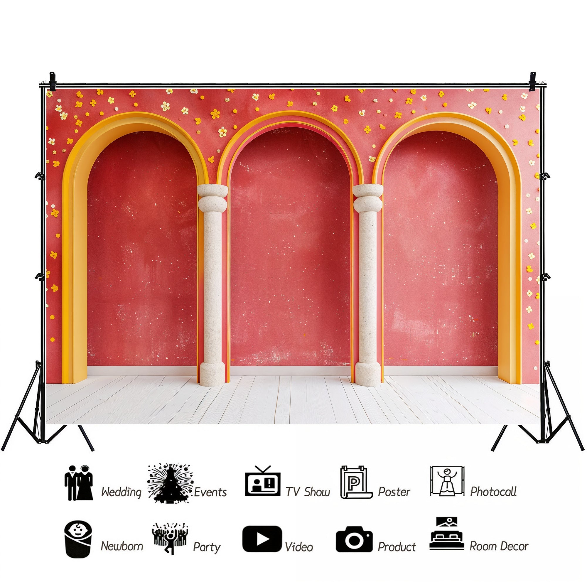 Vibrant Arched Column Design Backdrop