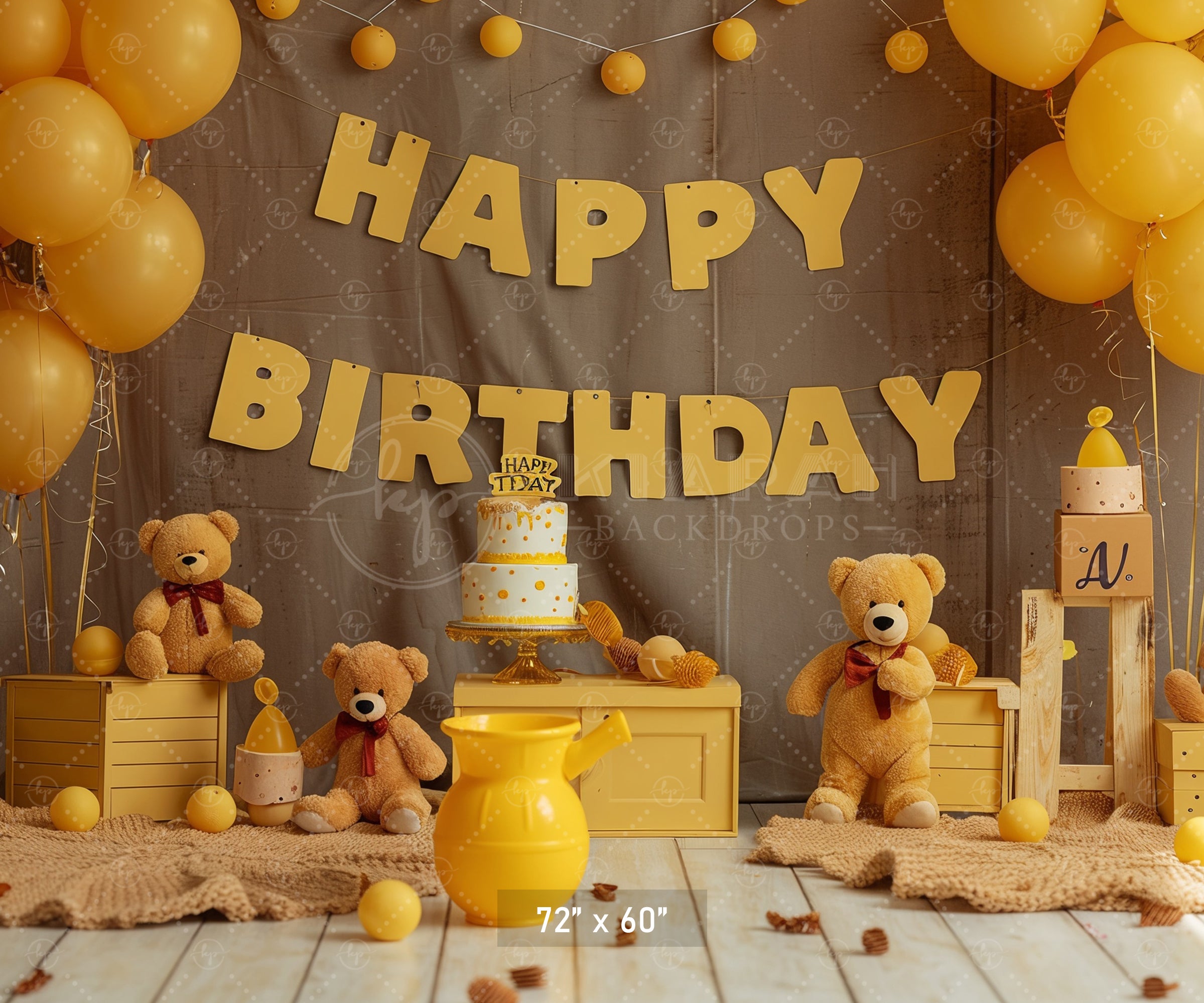 Golden Teddy Birthday Celebration Backdrop