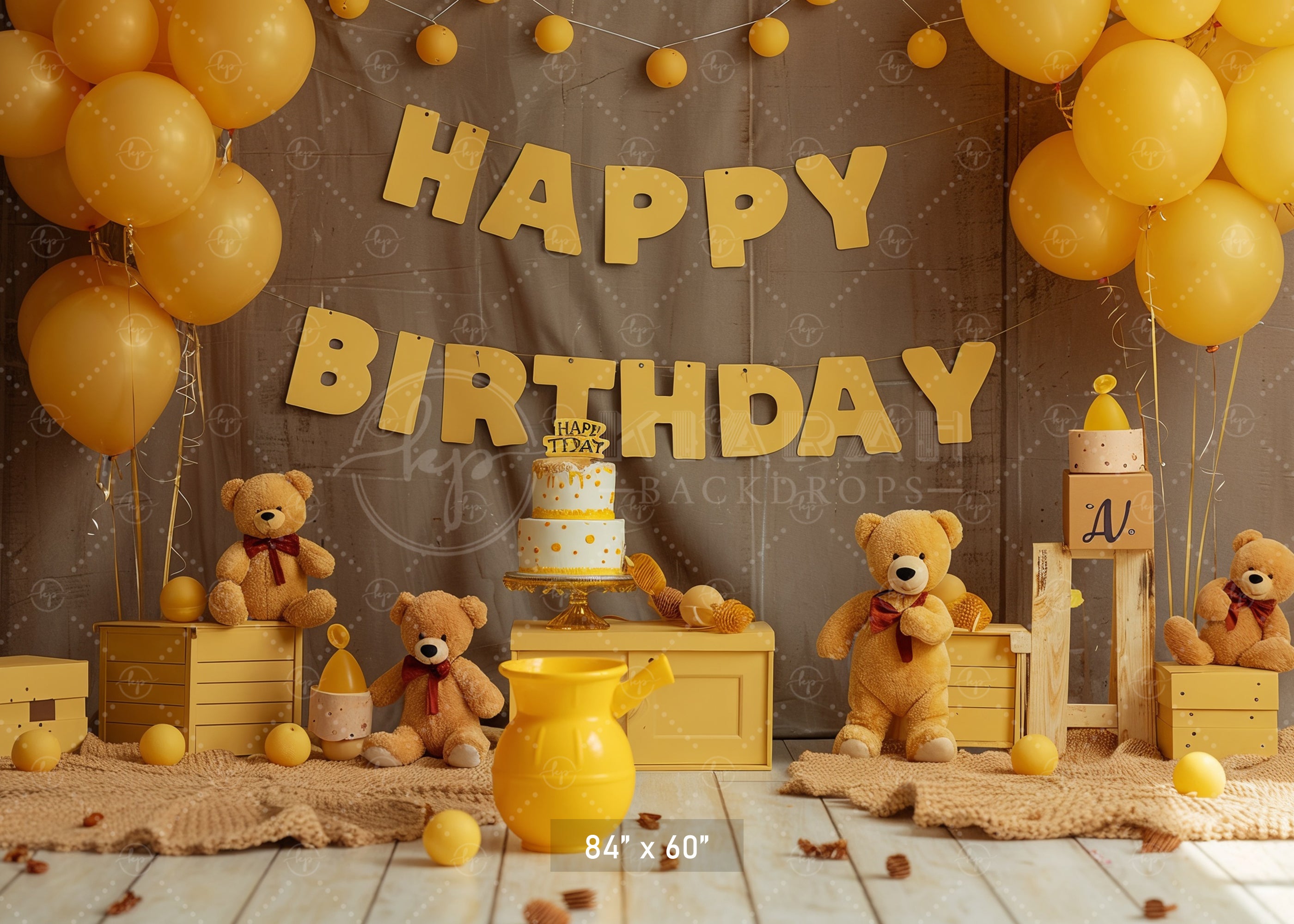 Golden Teddy Birthday Celebration Backdrop
