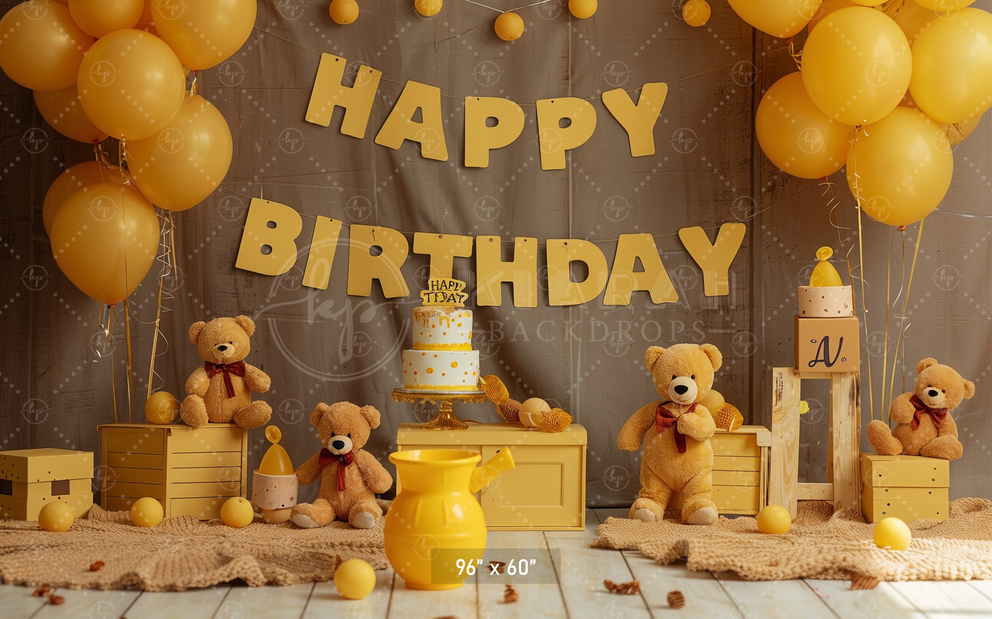 Golden Teddy Birthday Celebration Backdrop