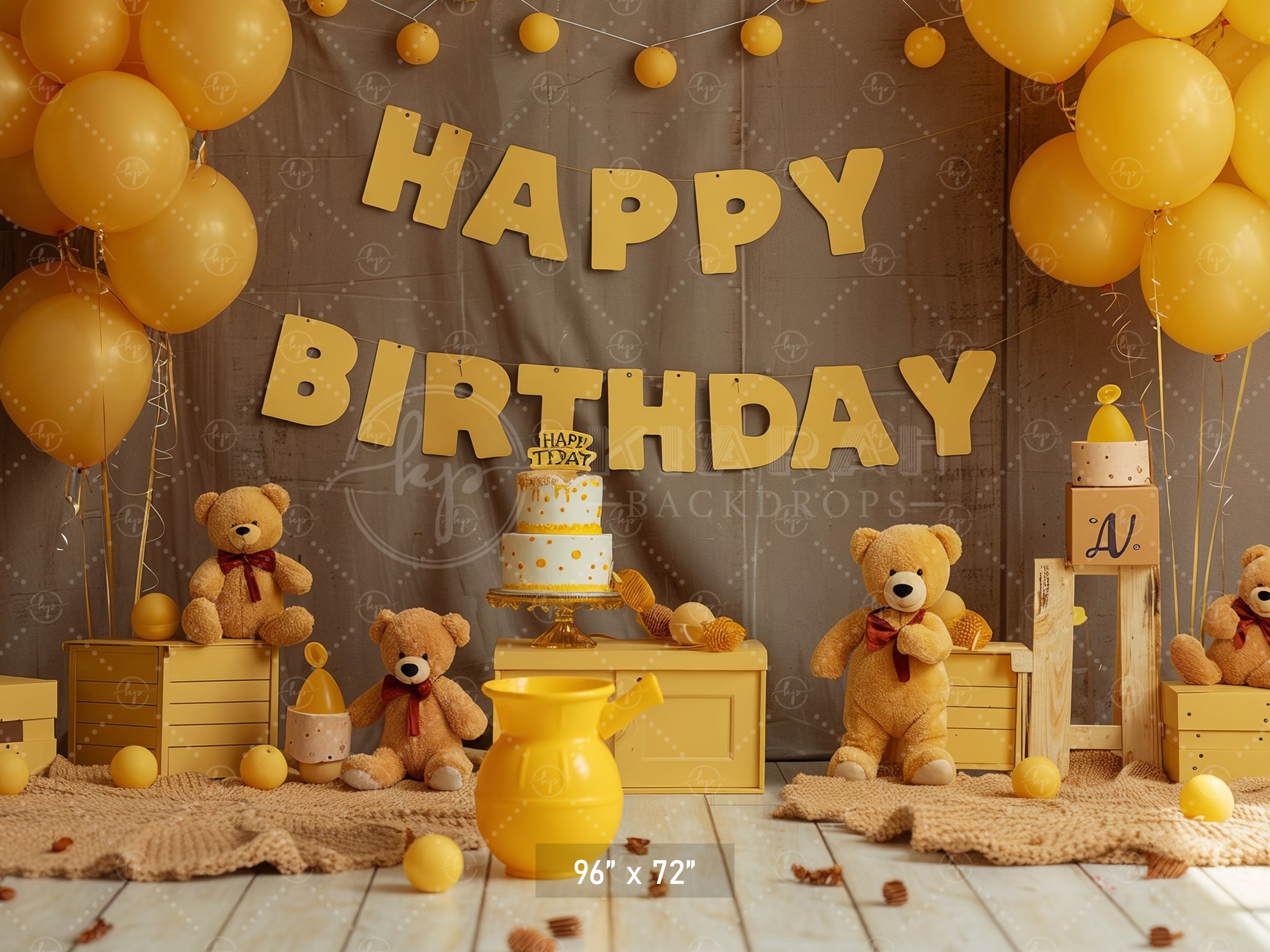 Golden Teddy Birthday Celebration Backdrop