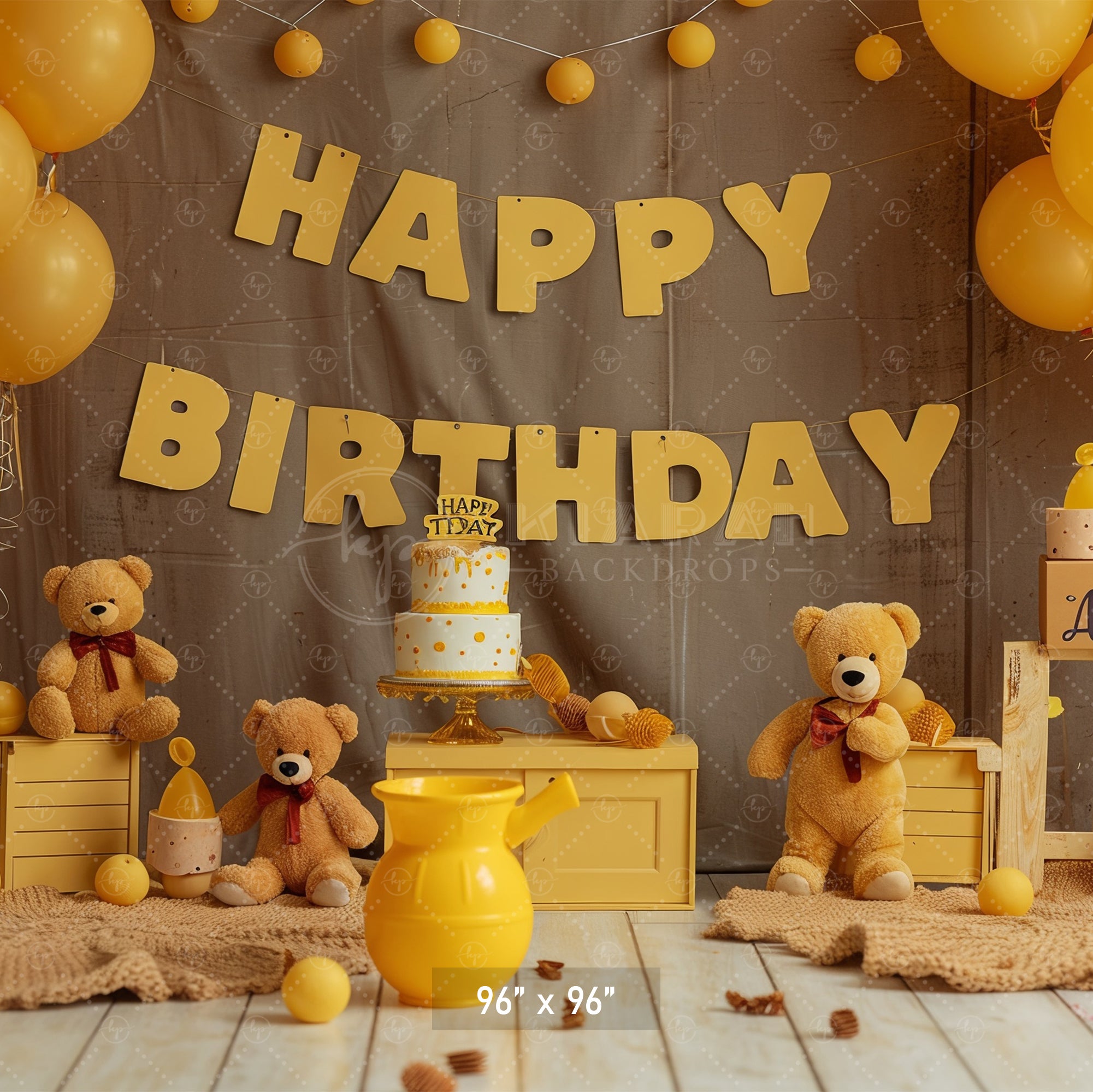 Golden Teddy Birthday Celebration Backdrop