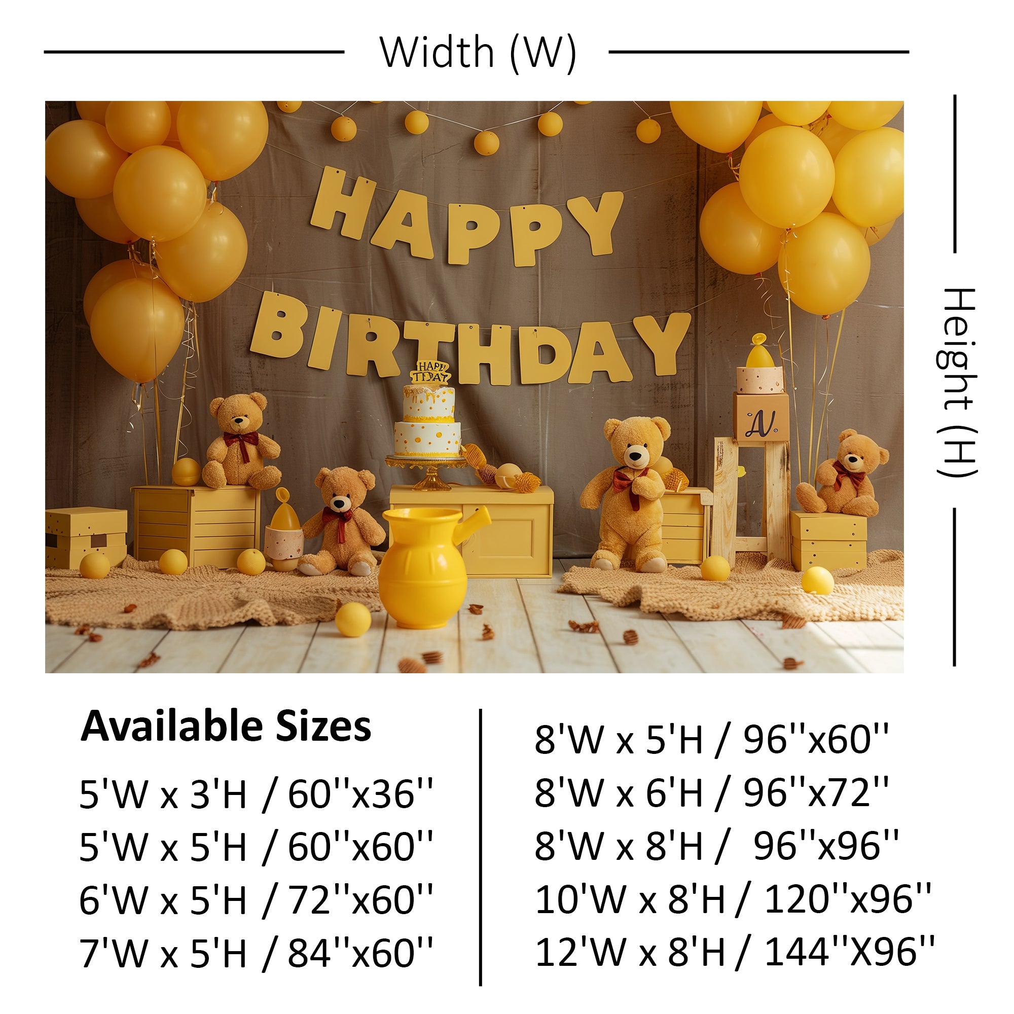 Golden Teddy Birthday Celebration Backdrop