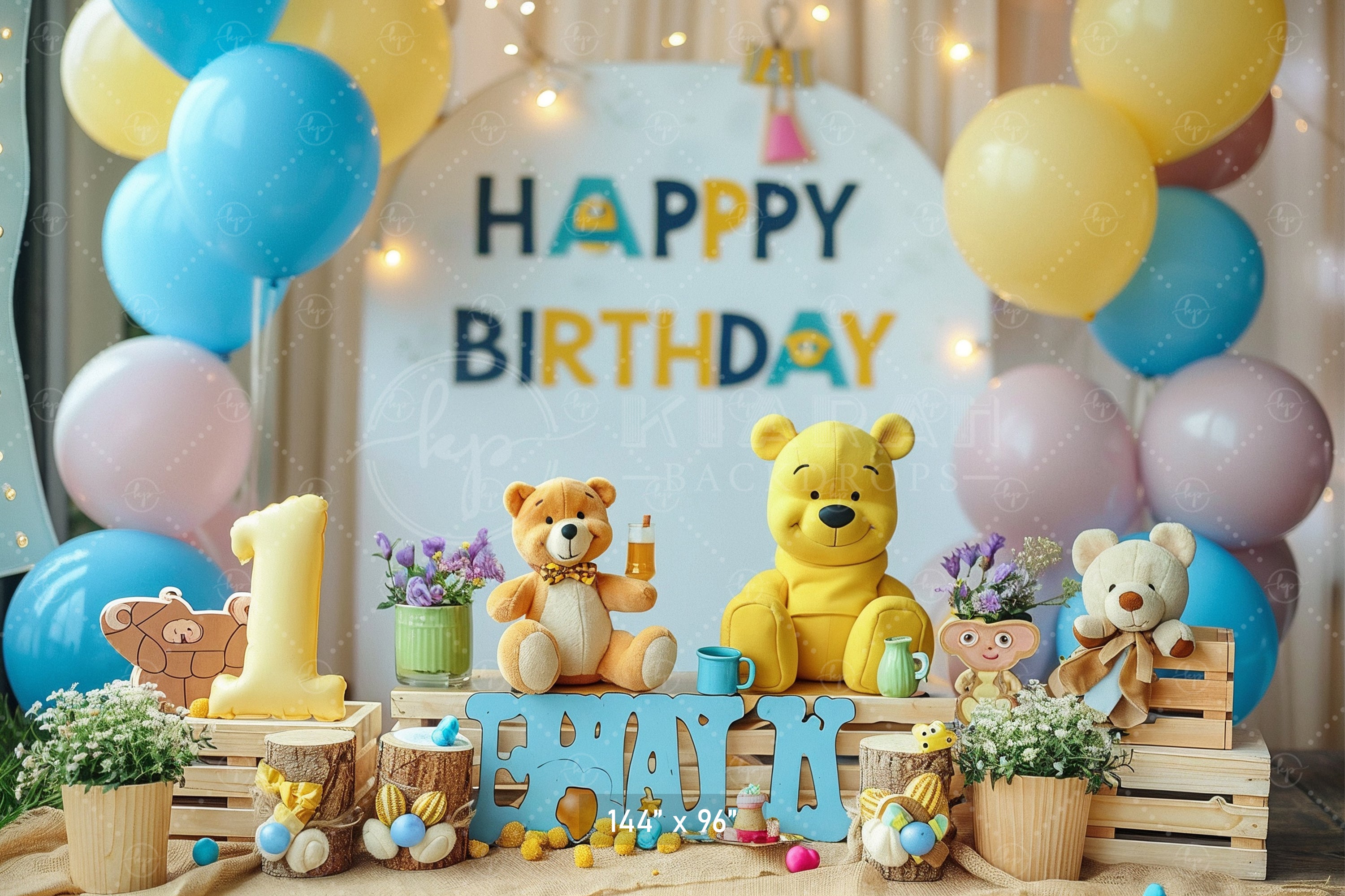 Adorable Teddy Birthday Setup Backdrop