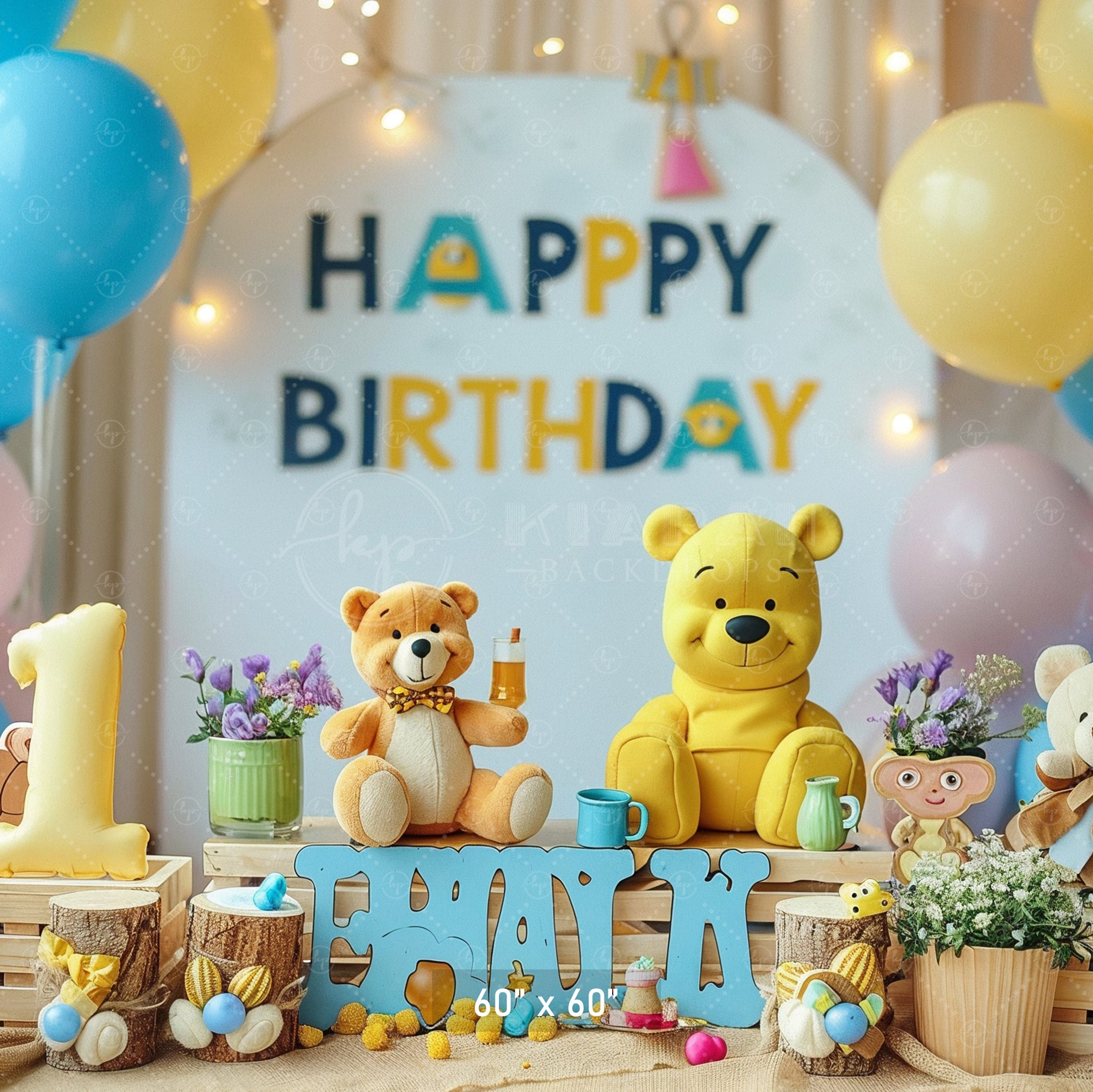 Adorable Teddy Birthday Setup Backdrop