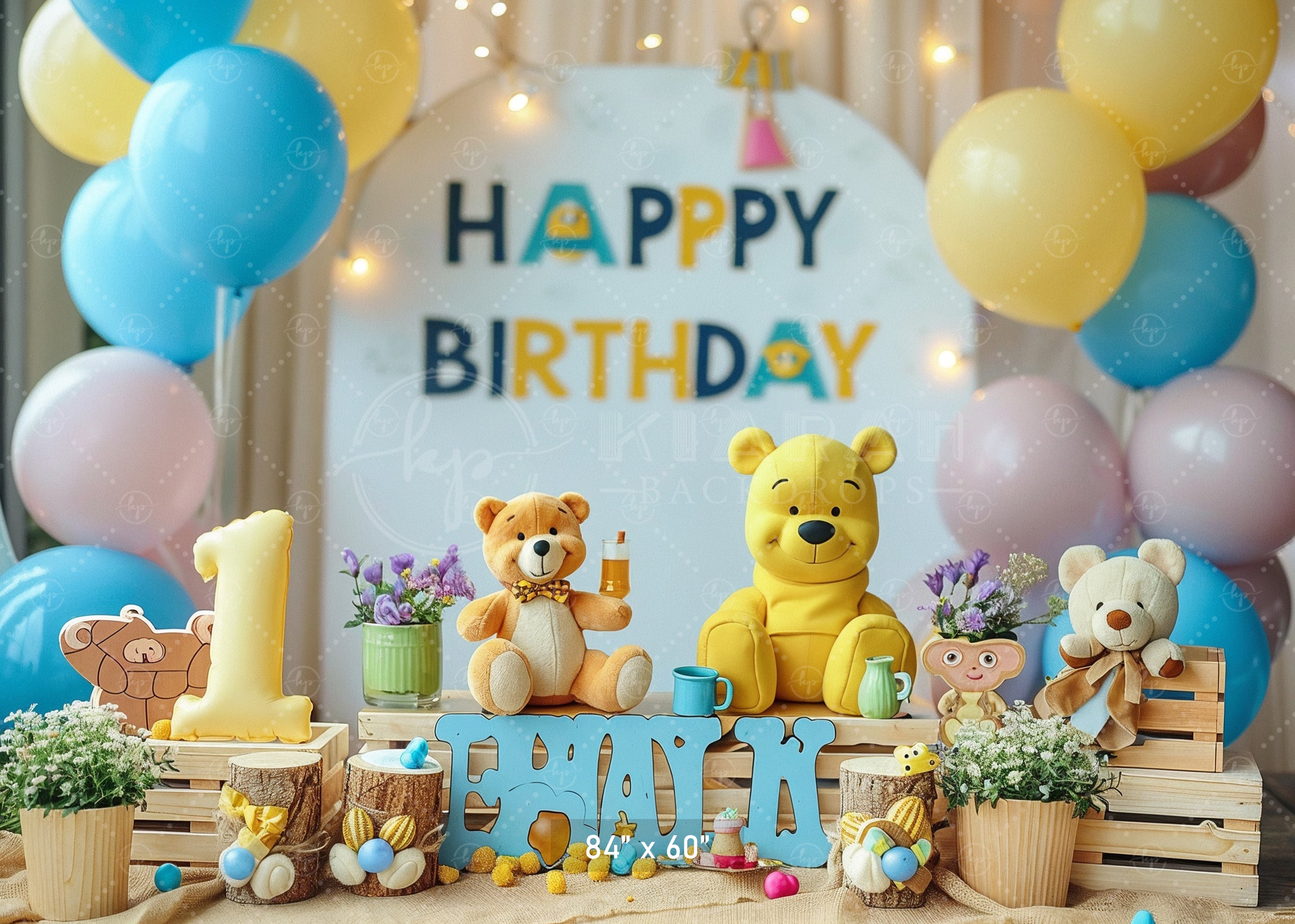 Adorable Teddy Birthday Setup Backdrop