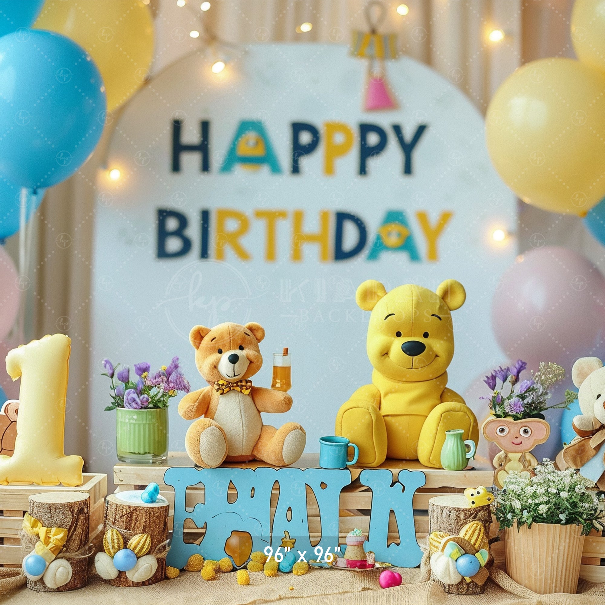 Adorable Teddy Birthday Setup Backdrop