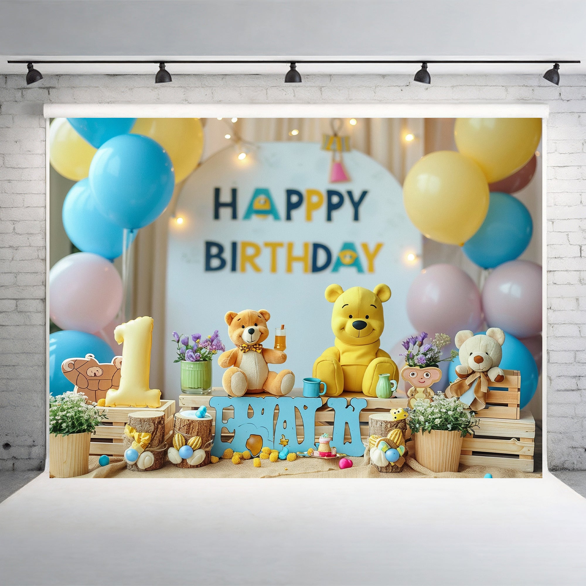 Adorable Teddy Birthday Setup Backdrop