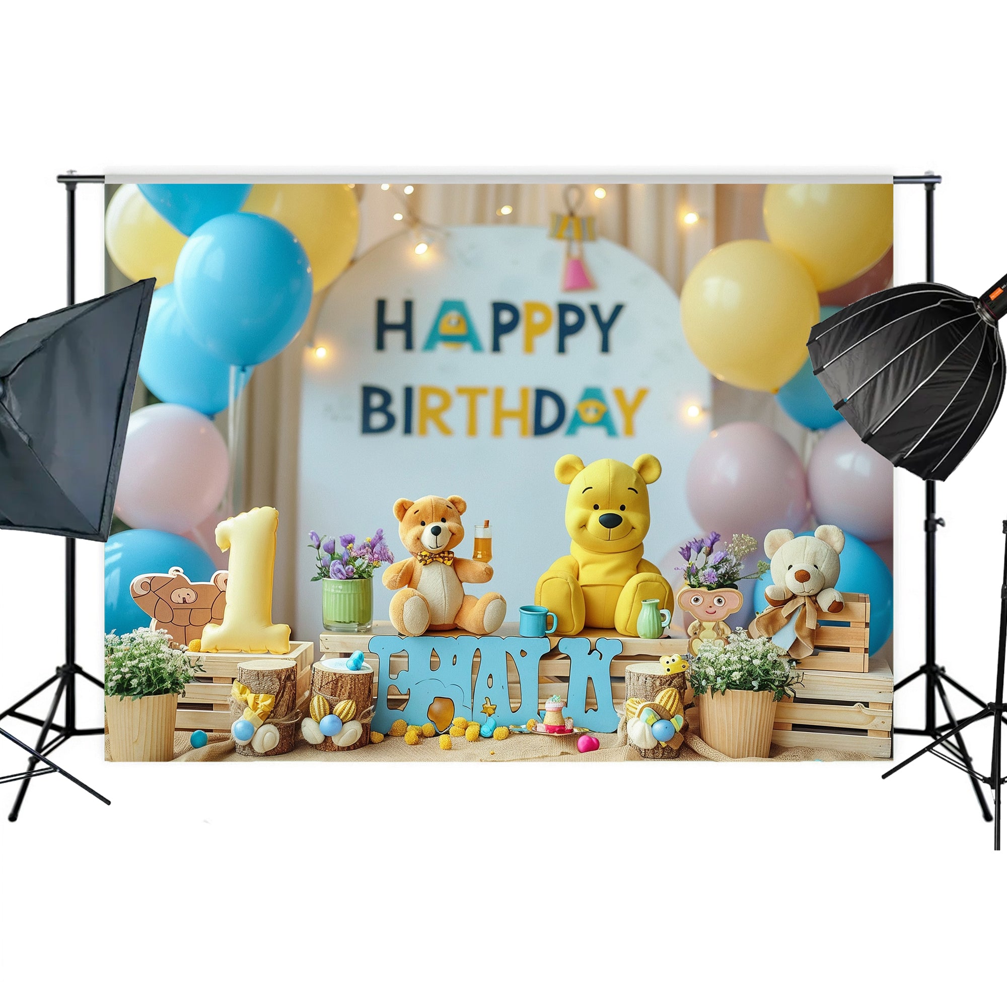 Adorable Teddy Birthday Setup Backdrop