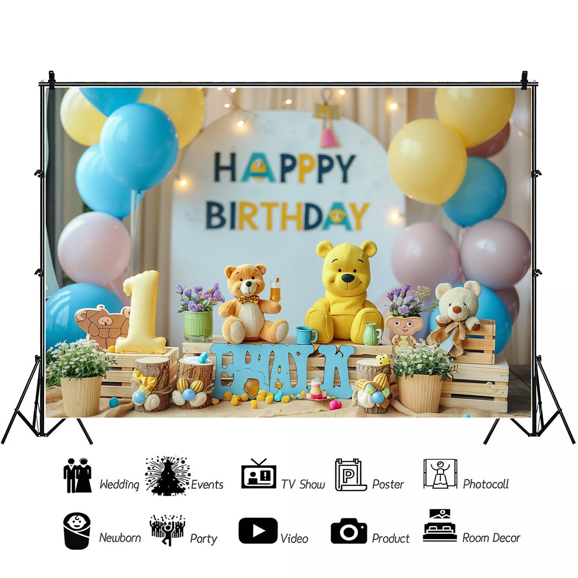 Adorable Teddy Birthday Setup Backdrop