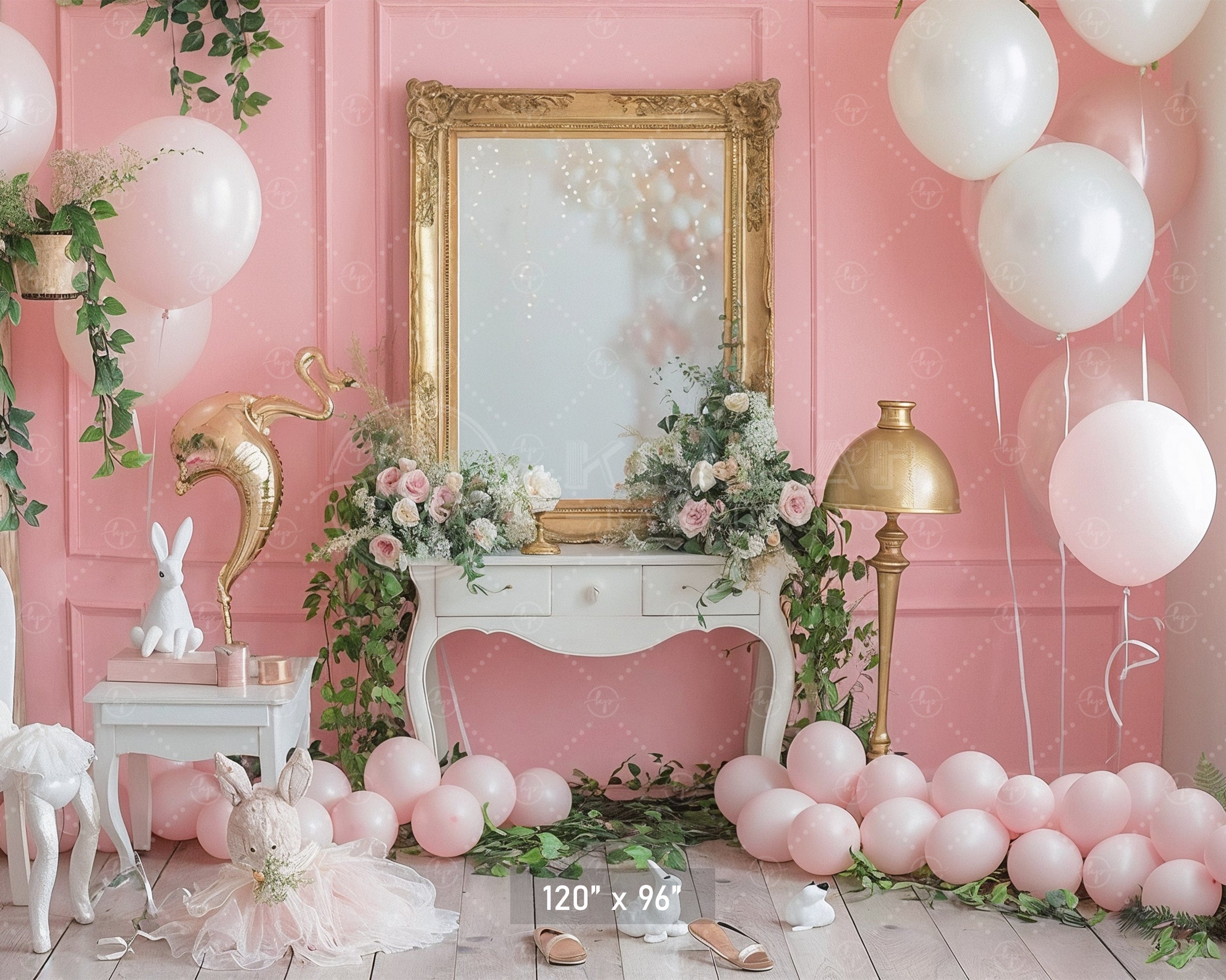 Elegant Pink Vanity Setup Backdrop