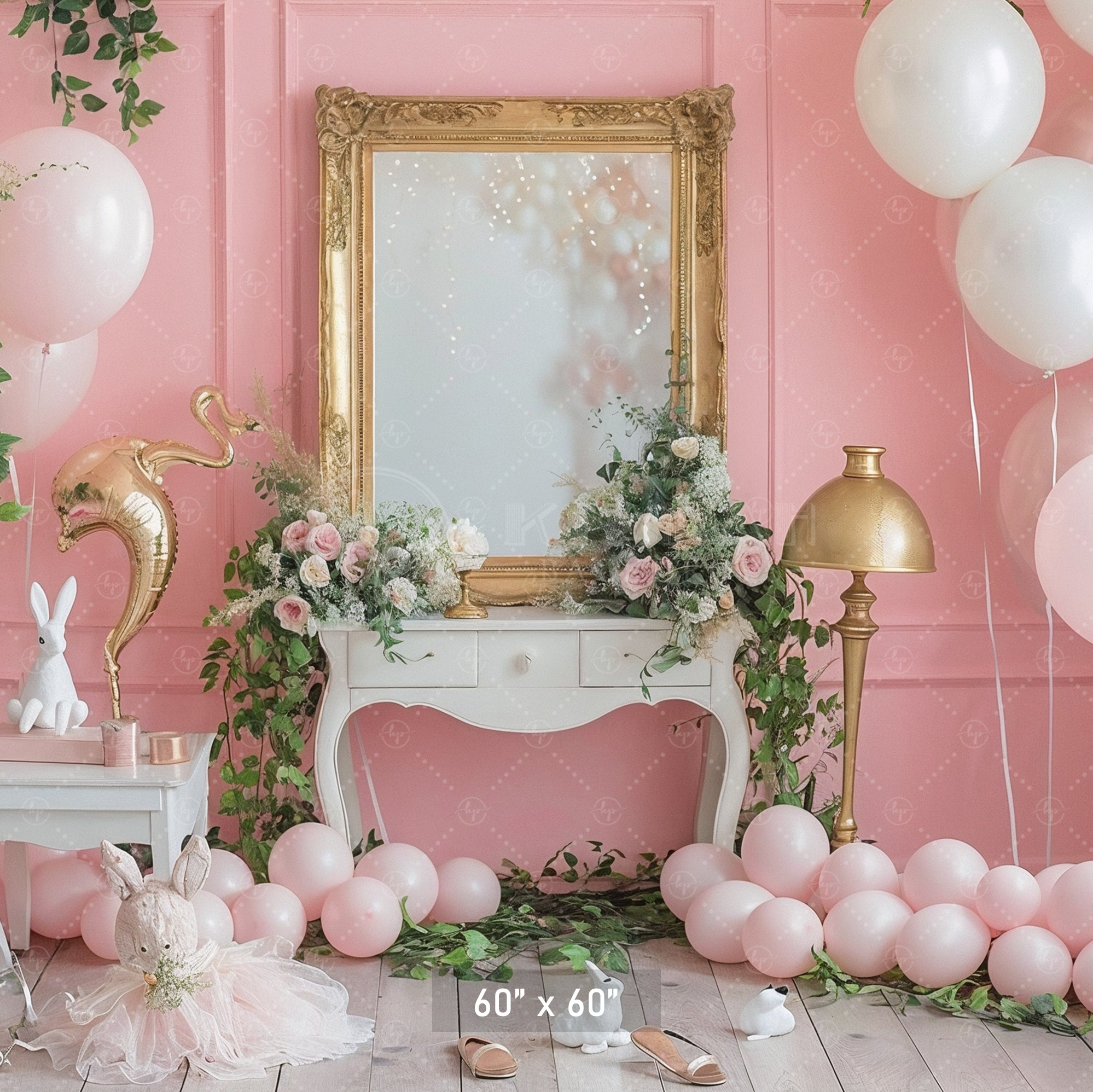 Elegant Pink Vanity Setup Backdrop