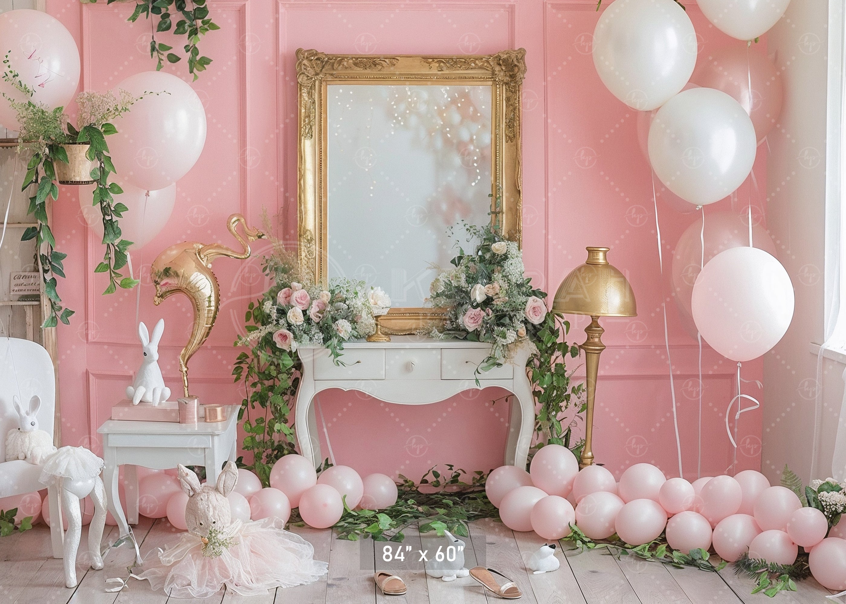 Elegant Pink Vanity Setup Backdrop