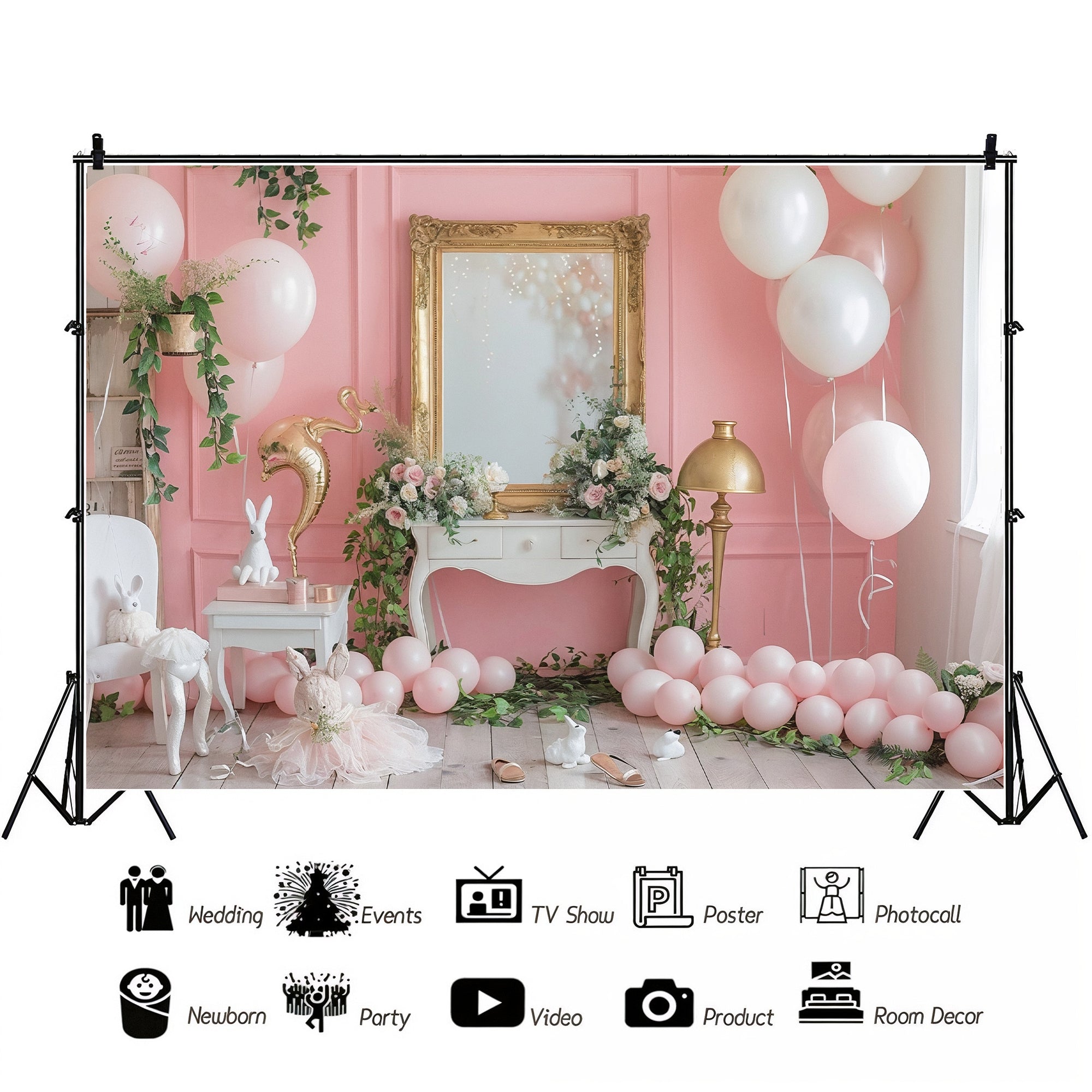Elegant Pink Vanity Setup Backdrop