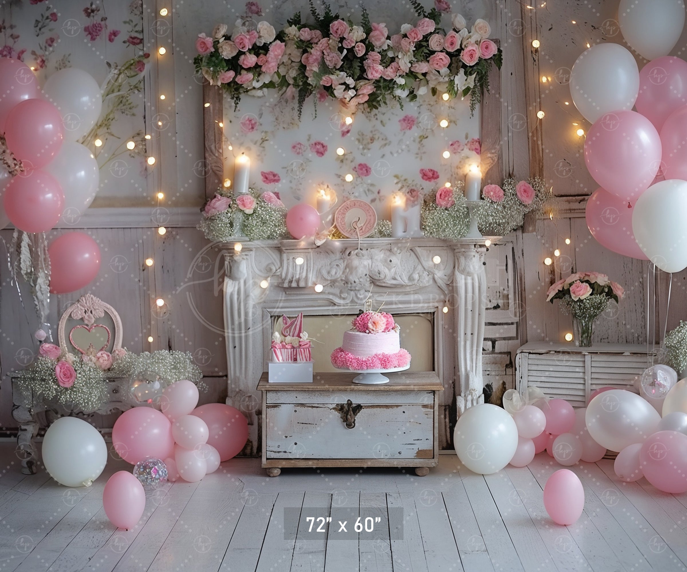Romantic Pink Floral Fireplace Backdrop