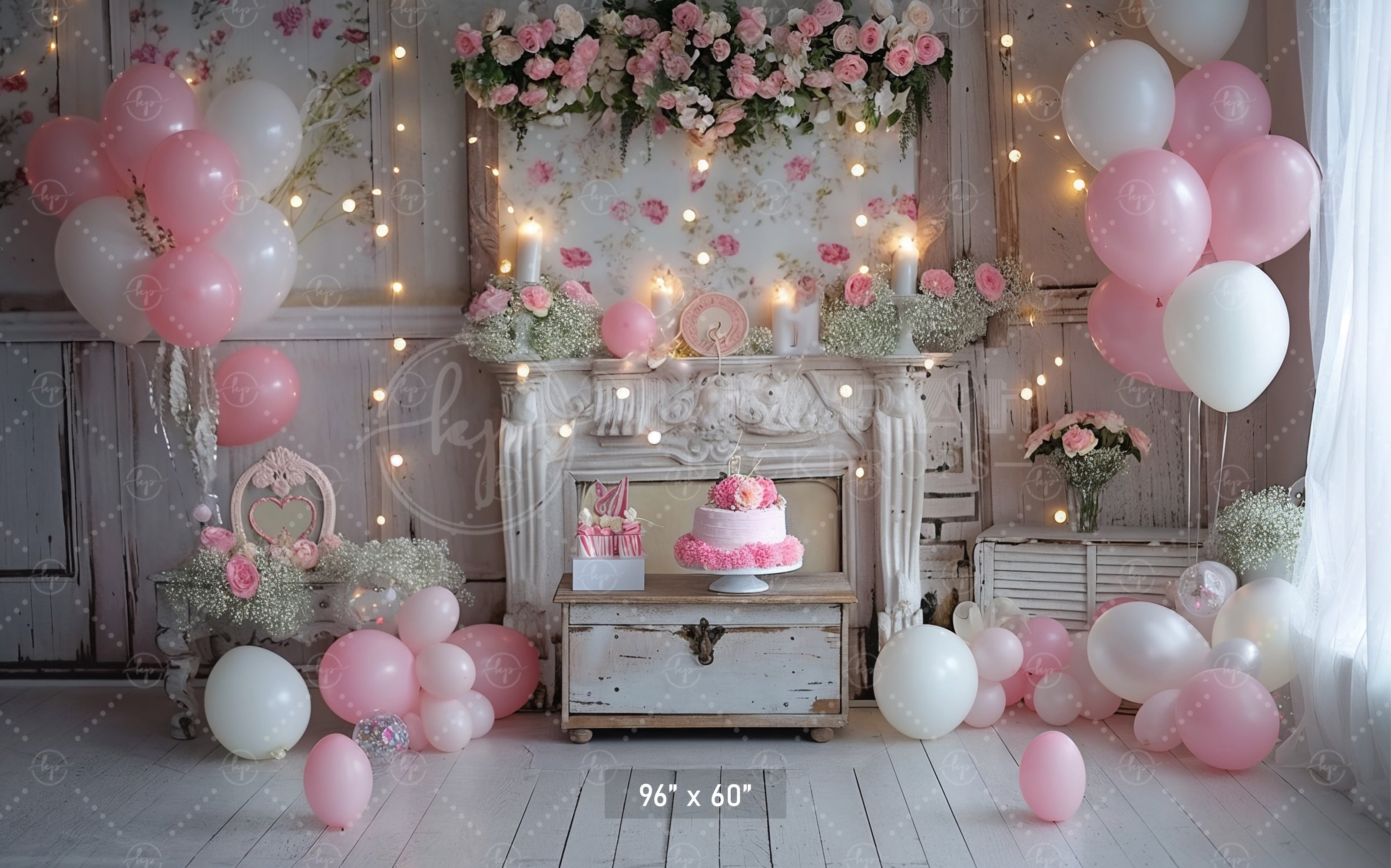 Romantic Pink Floral Fireplace Backdrop