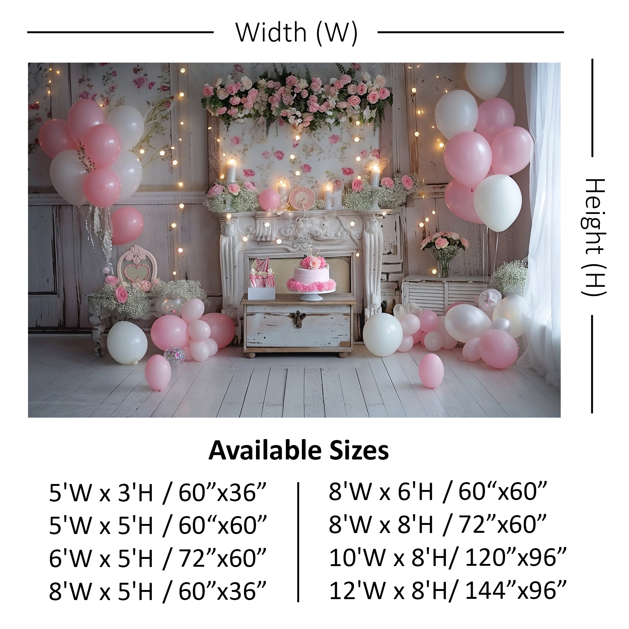 Romantic Pink Floral Fireplace Backdrop